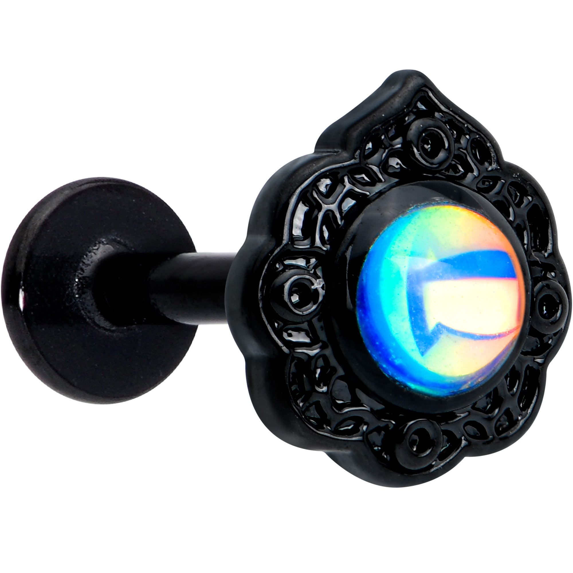 16G 5/16 White Tourmaline Black Filigree Labret Monroe Tragus