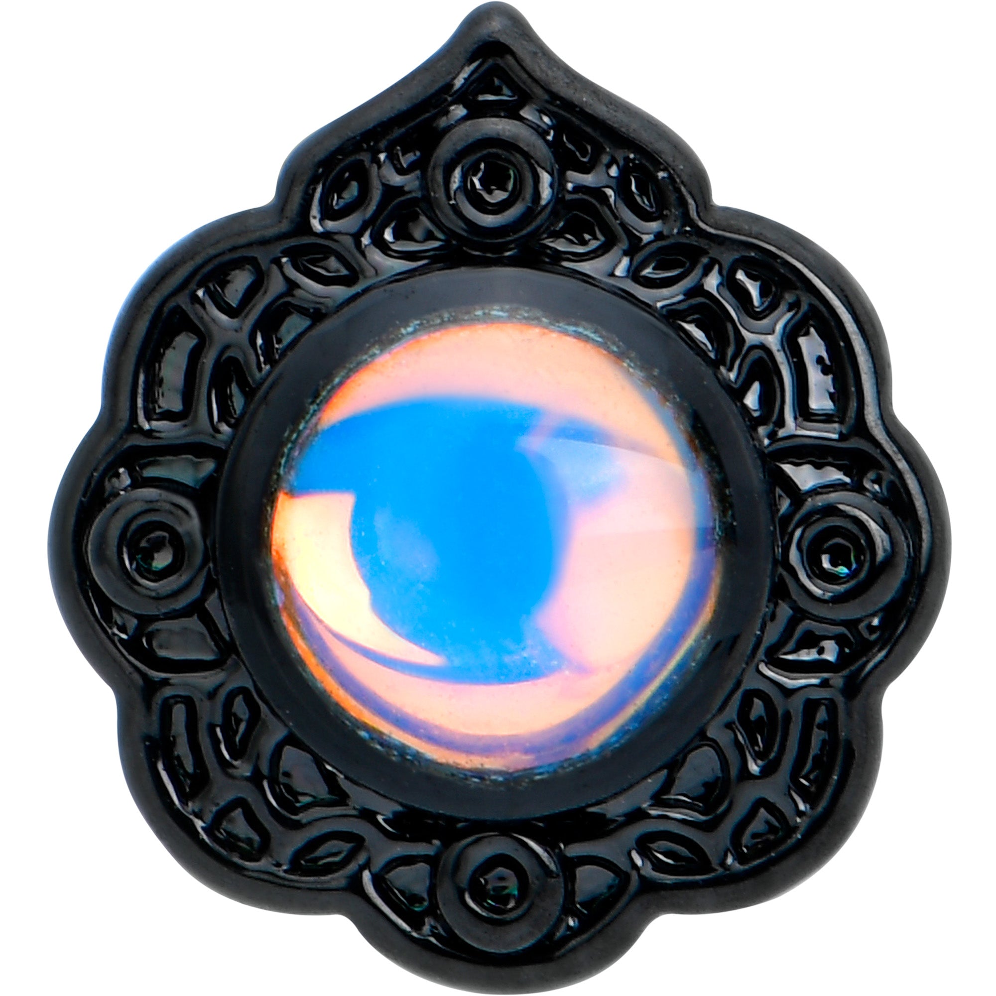 16G 5/16 White Tourmaline Black Filigree Labret Monroe Tragus