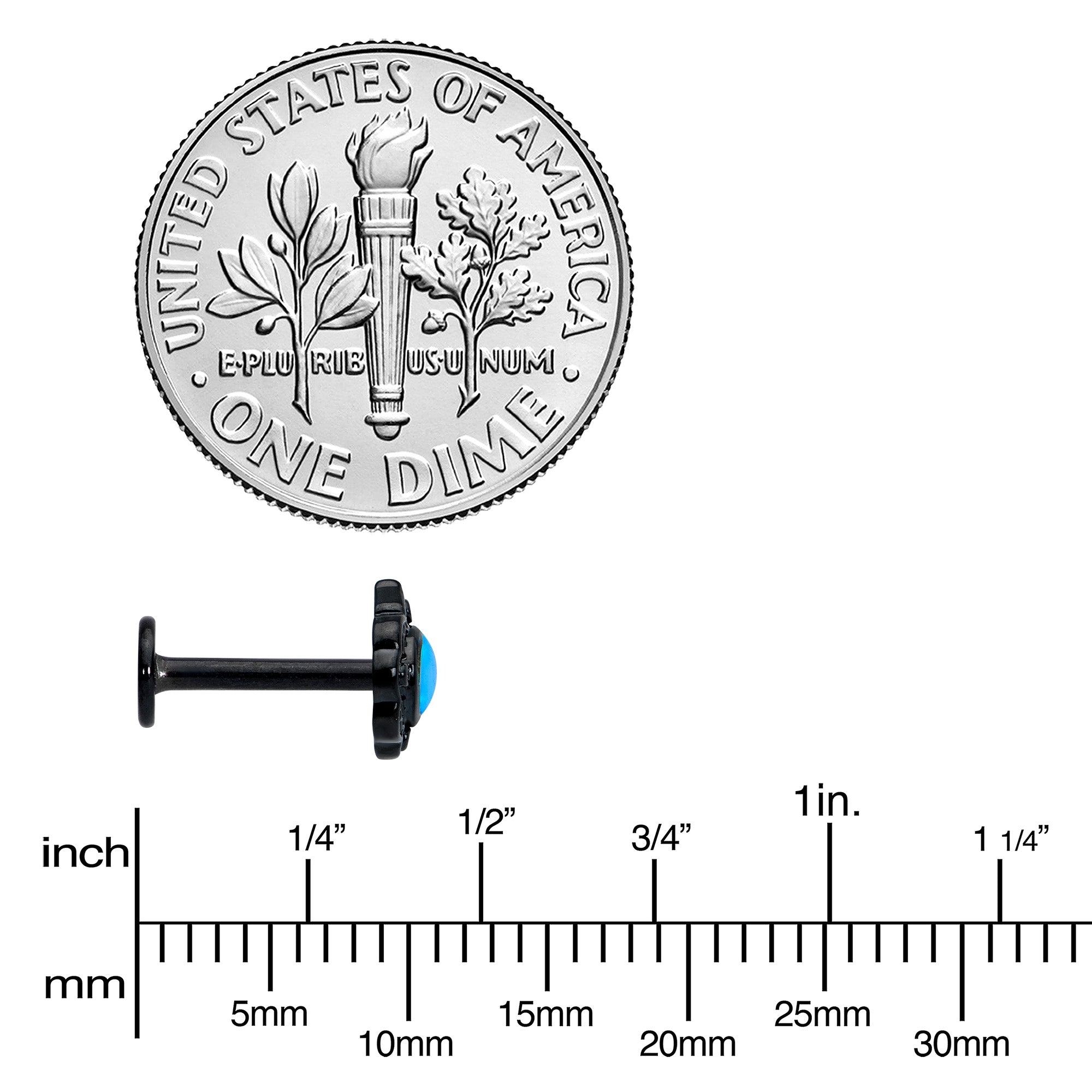 16G 5/16 White Tourmaline Black Filigree Labret Monroe Tragus