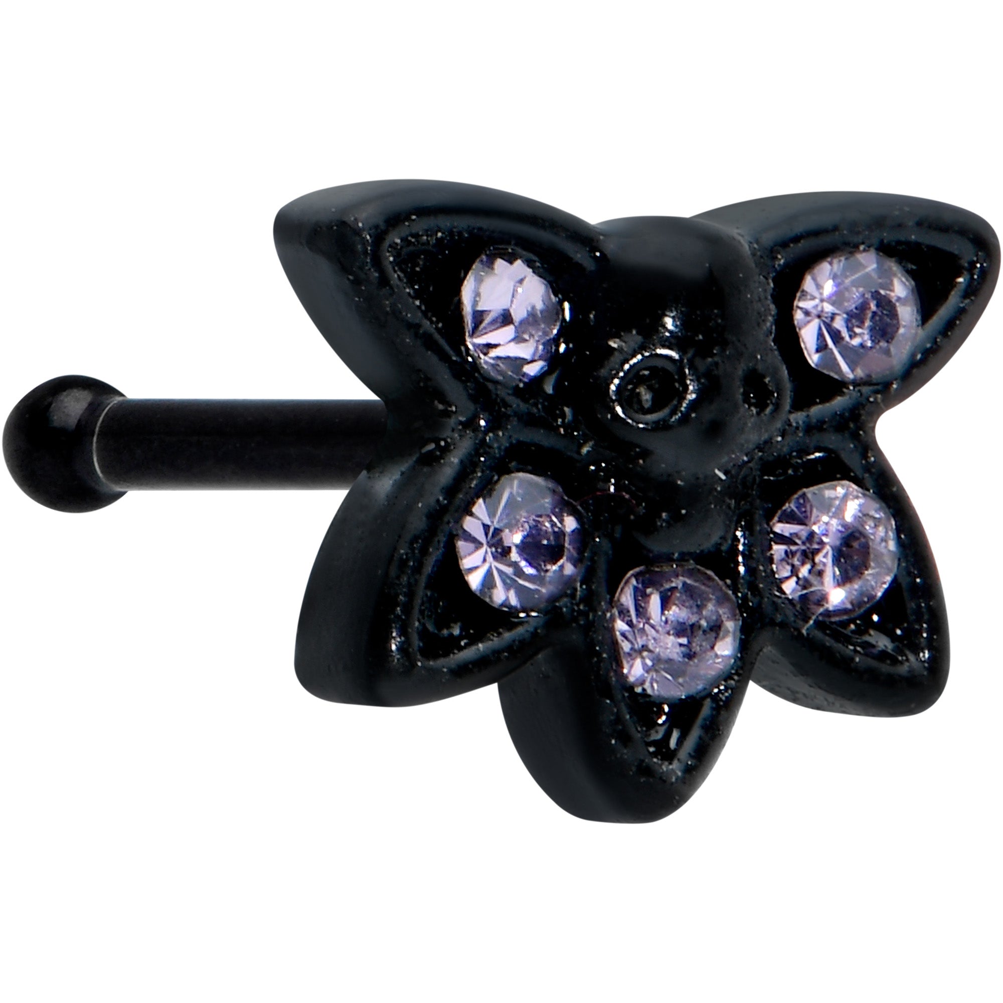 20G 1/4 Purple Gem Black Skull Blossom Nose Bone