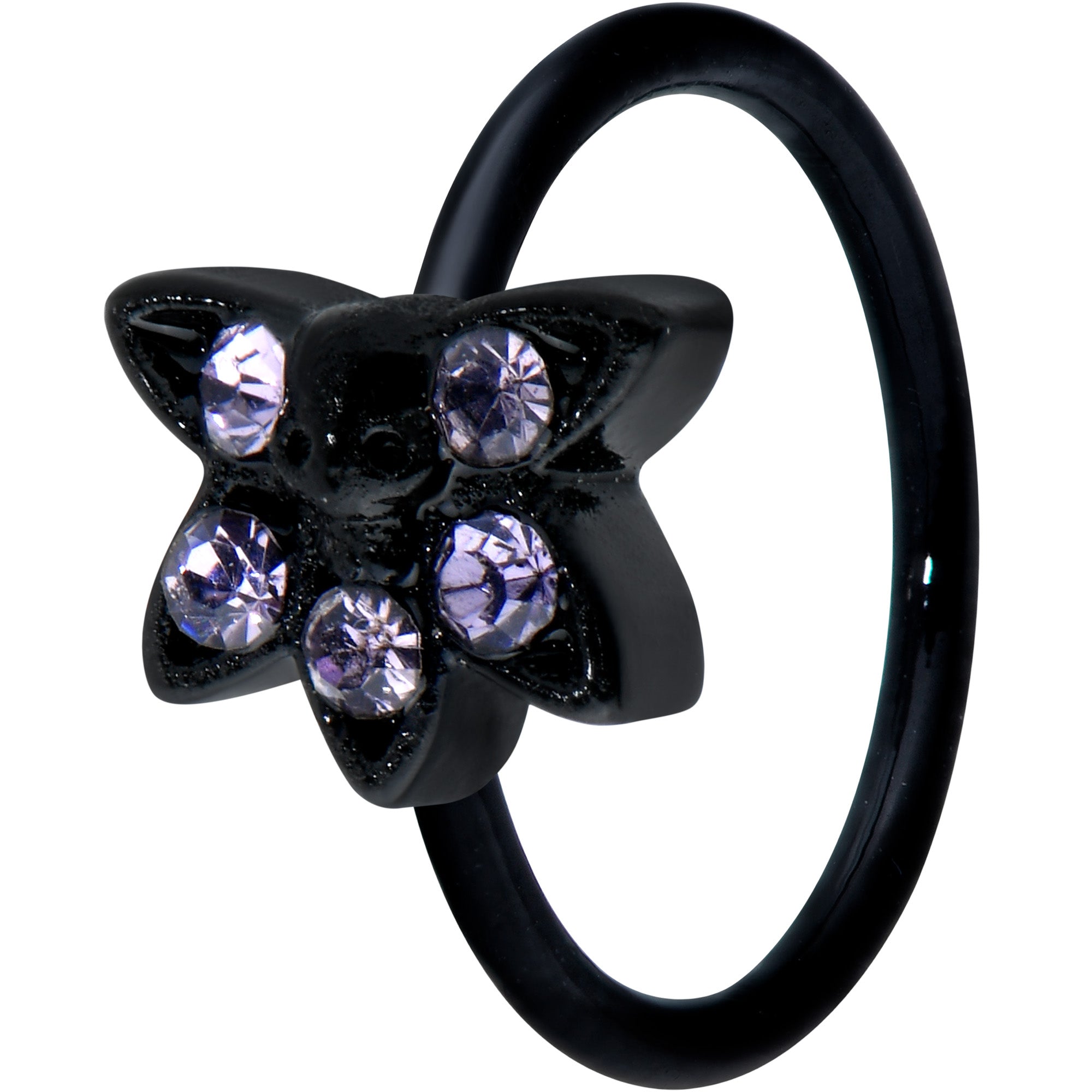 20G 5/16 Purple Gem Black Skull Blossom Nose Hoop