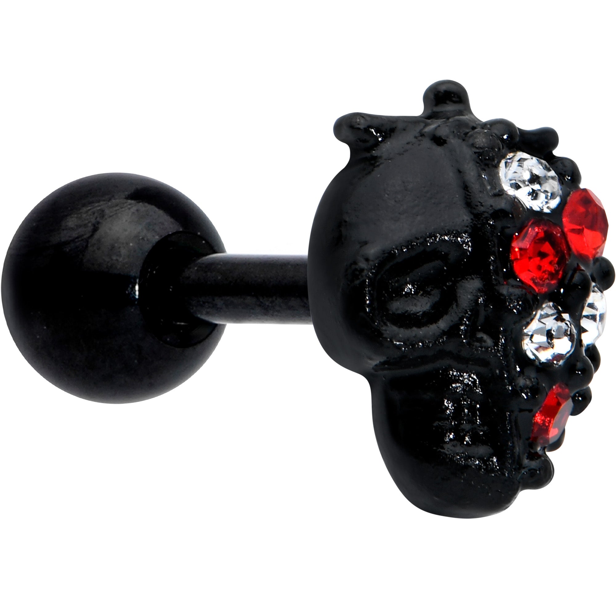 16G 1/4 Red Clear Gem Black Skull Halloween Cartilage Earring
