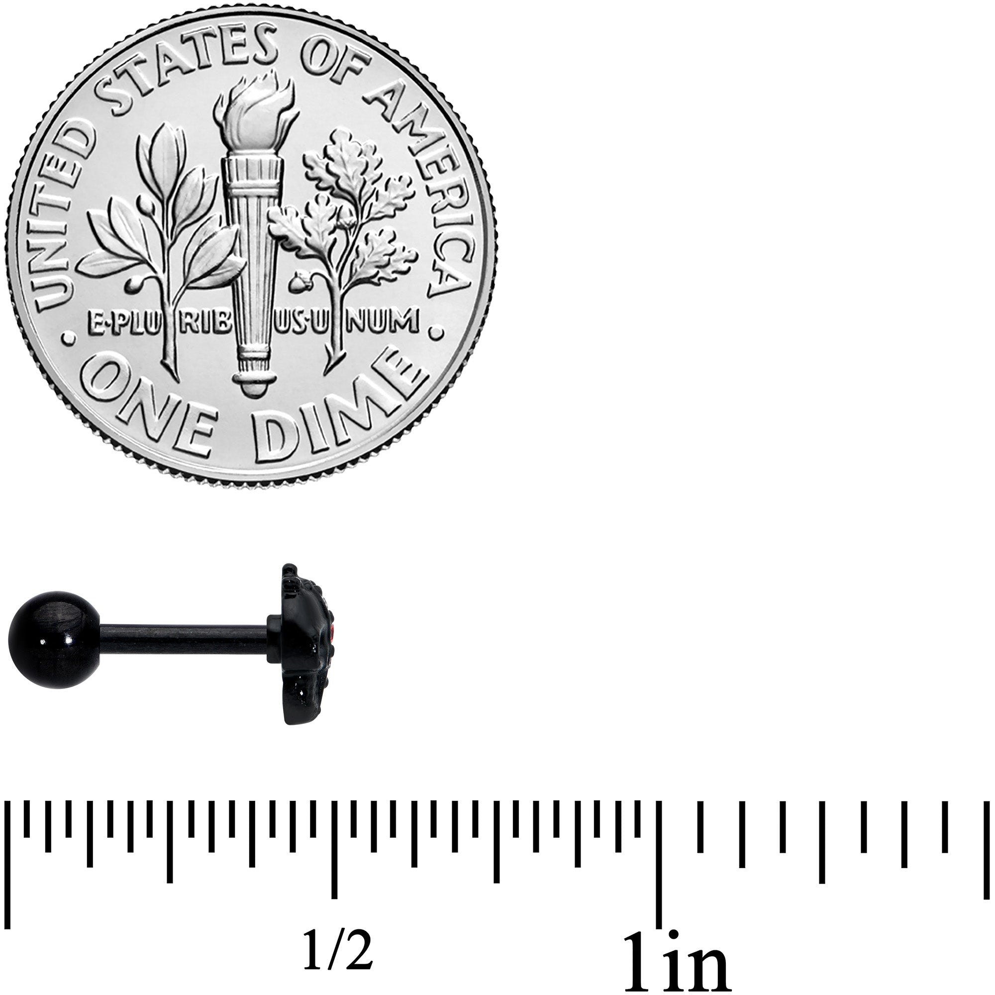 16G 1/4 Red Clear Gem Black Skull Halloween Cartilage Earring