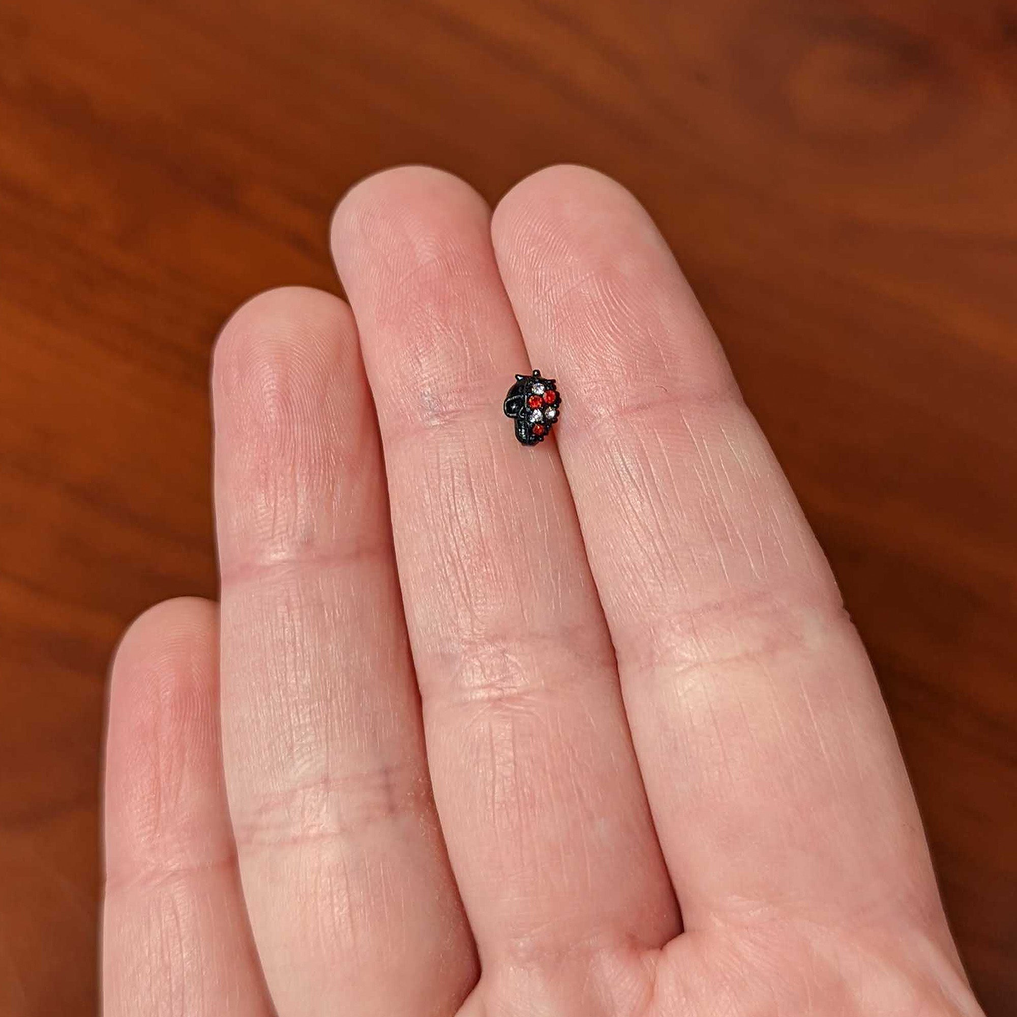 16G 1/4 Red Clear Gem Black Skull Halloween Cartilage Earring