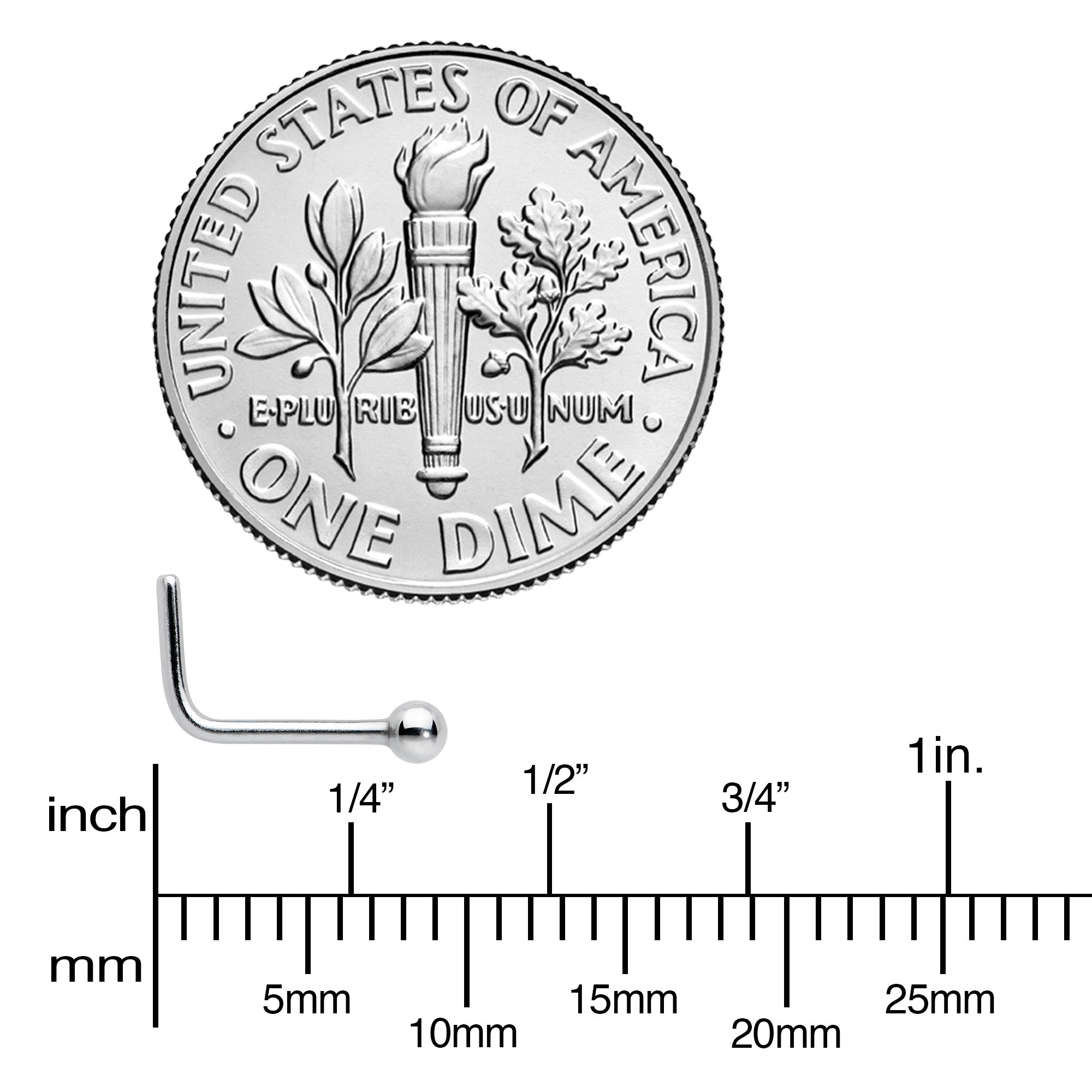 20G 1/4 Clear CZ Gem Flower Disc L Shape Nose Ring Set of 6