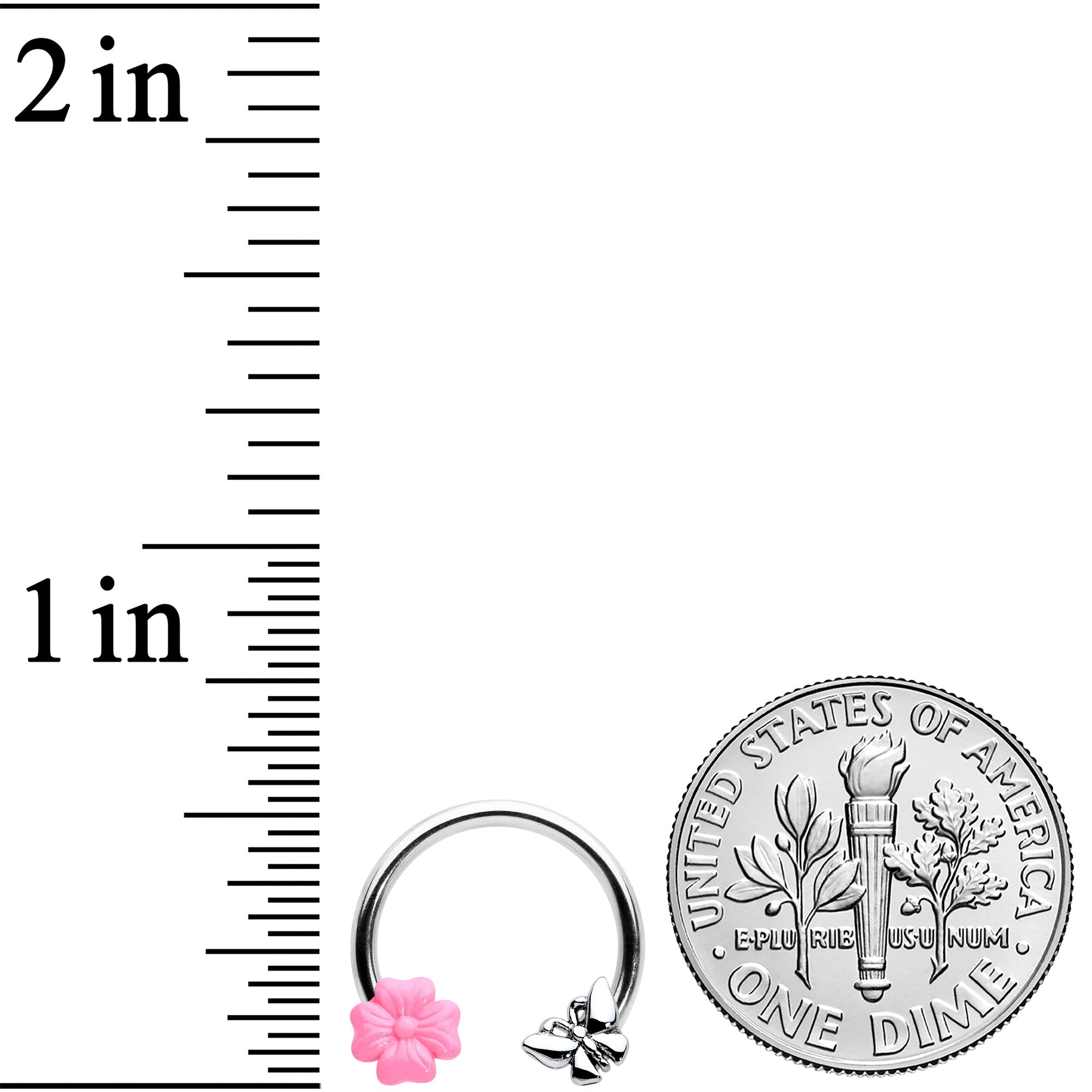 16G 3/8 Butterfly Pink Flower Horseshoe Circular Barbell