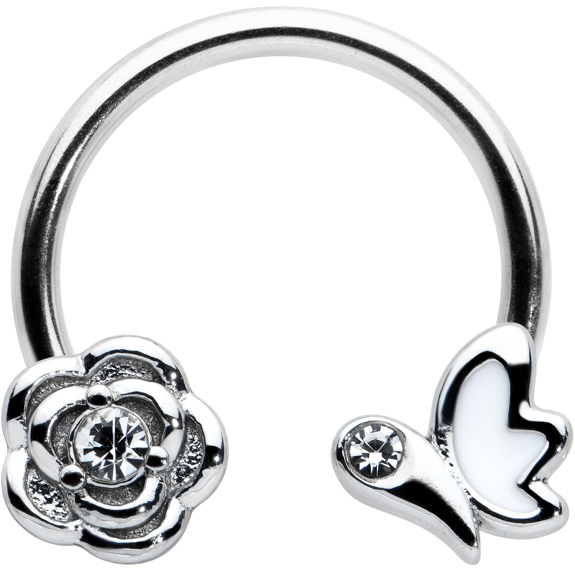 16G 3/8 Clear Gem White Butterfly Flower Horseshoe Circular Barbell