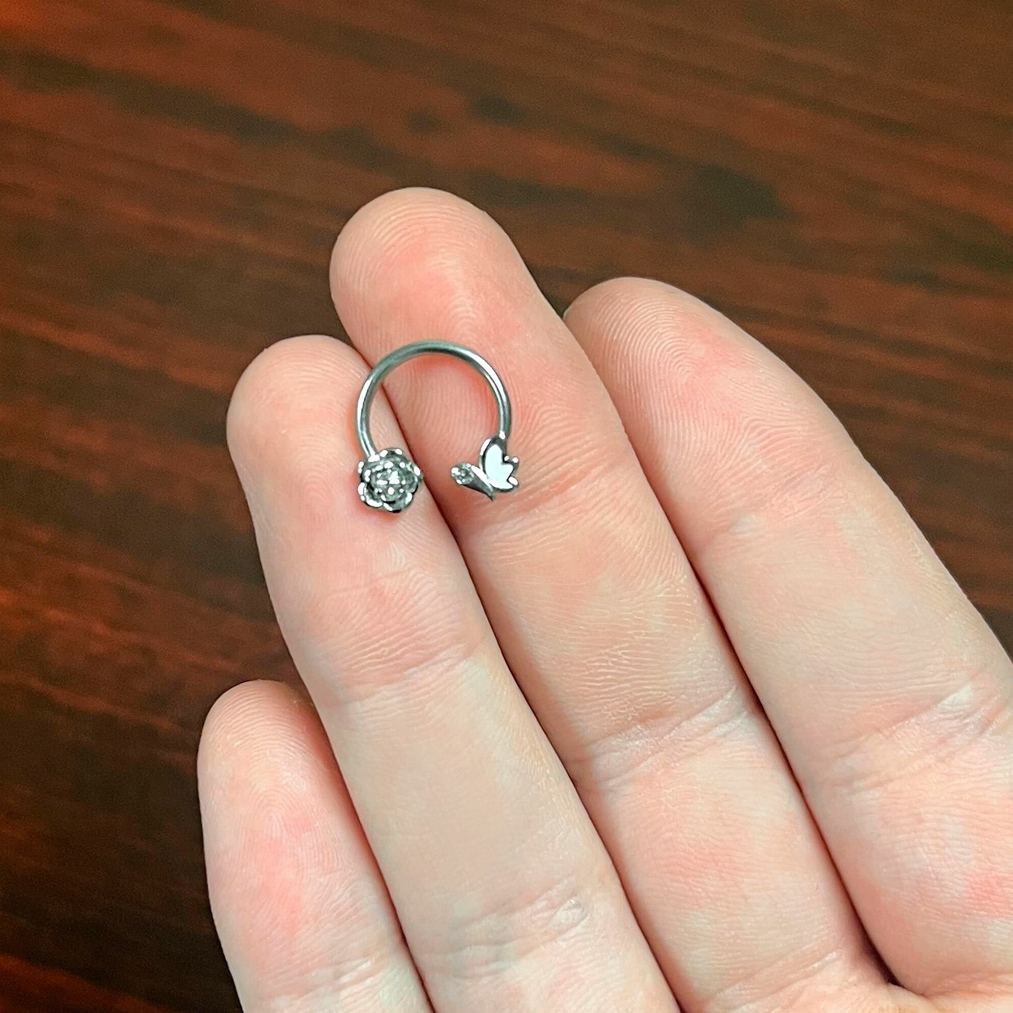 16G 3/8 Clear Gem White Butterfly Flower Horseshoe Circular Barbell