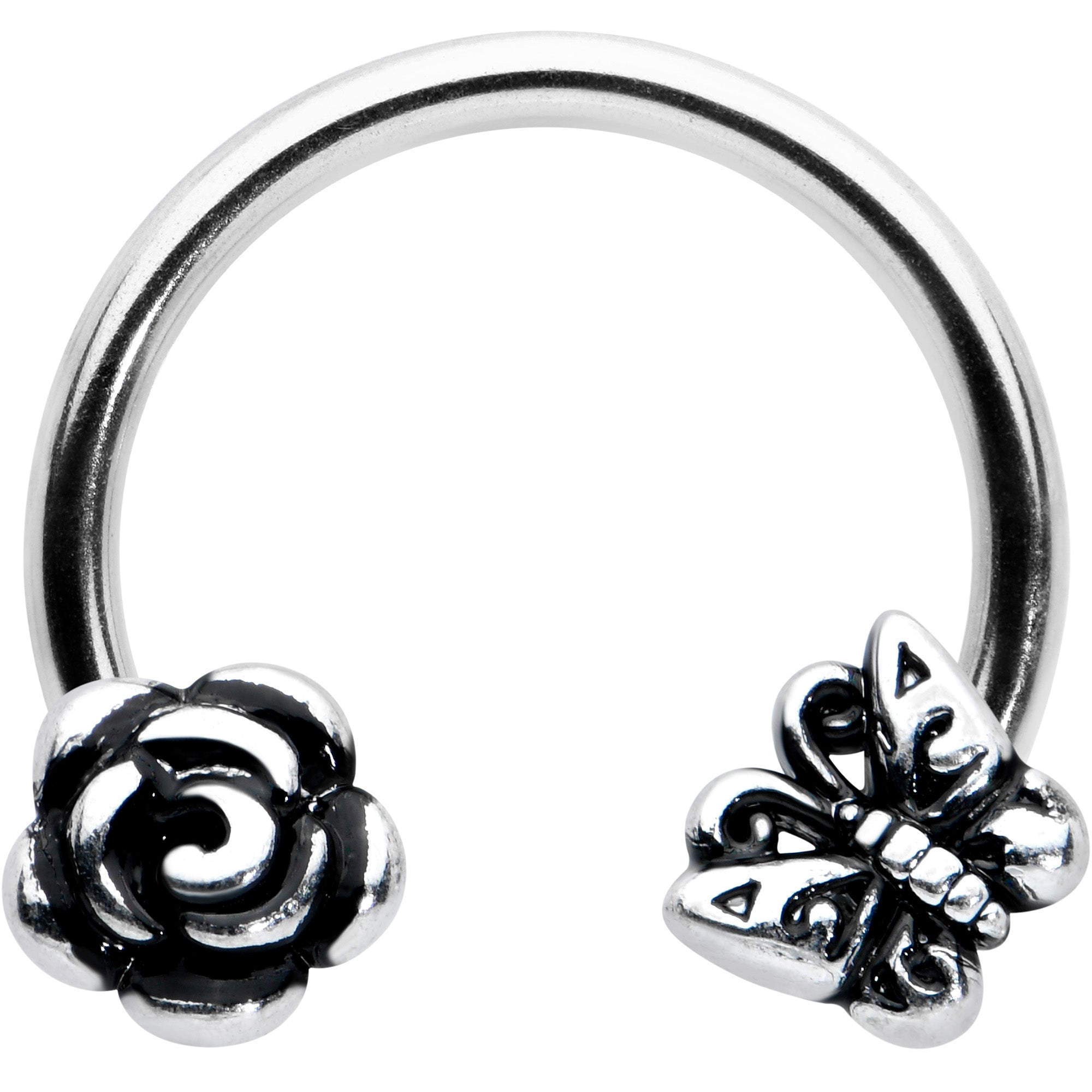 16G 3/8 Antiqued Butterfly Flower Horseshoe Circular Barbell