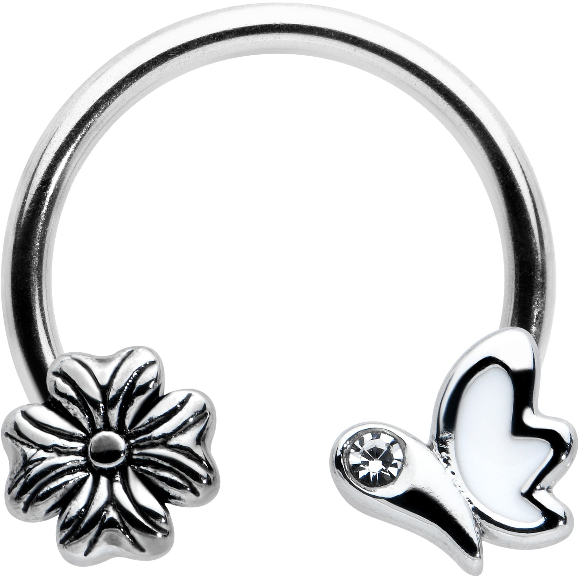 16G 3/8 Clear Gem White Butterfly Square Flower Horseshoe