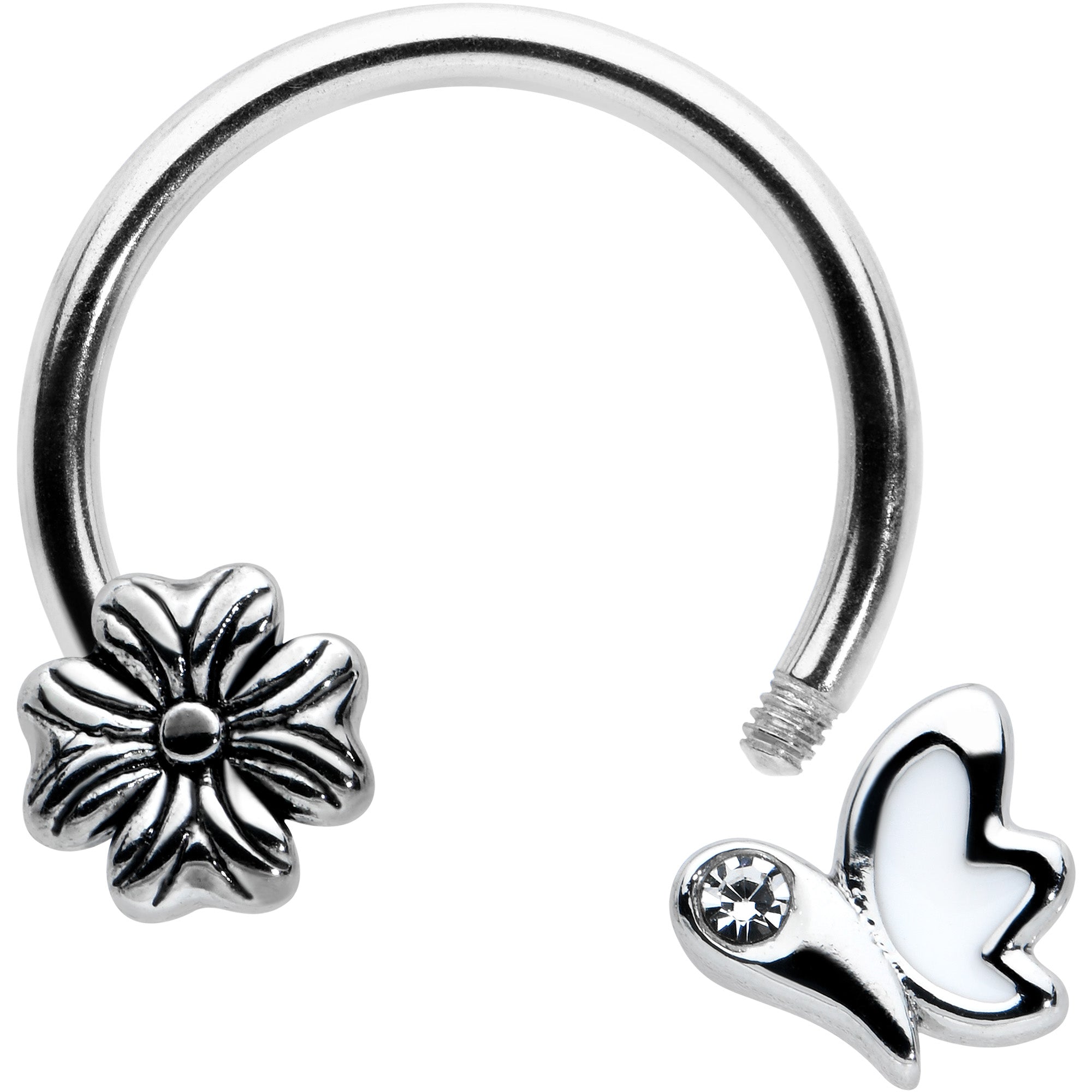 16G 3/8 Clear Gem White Butterfly Square Flower Horseshoe