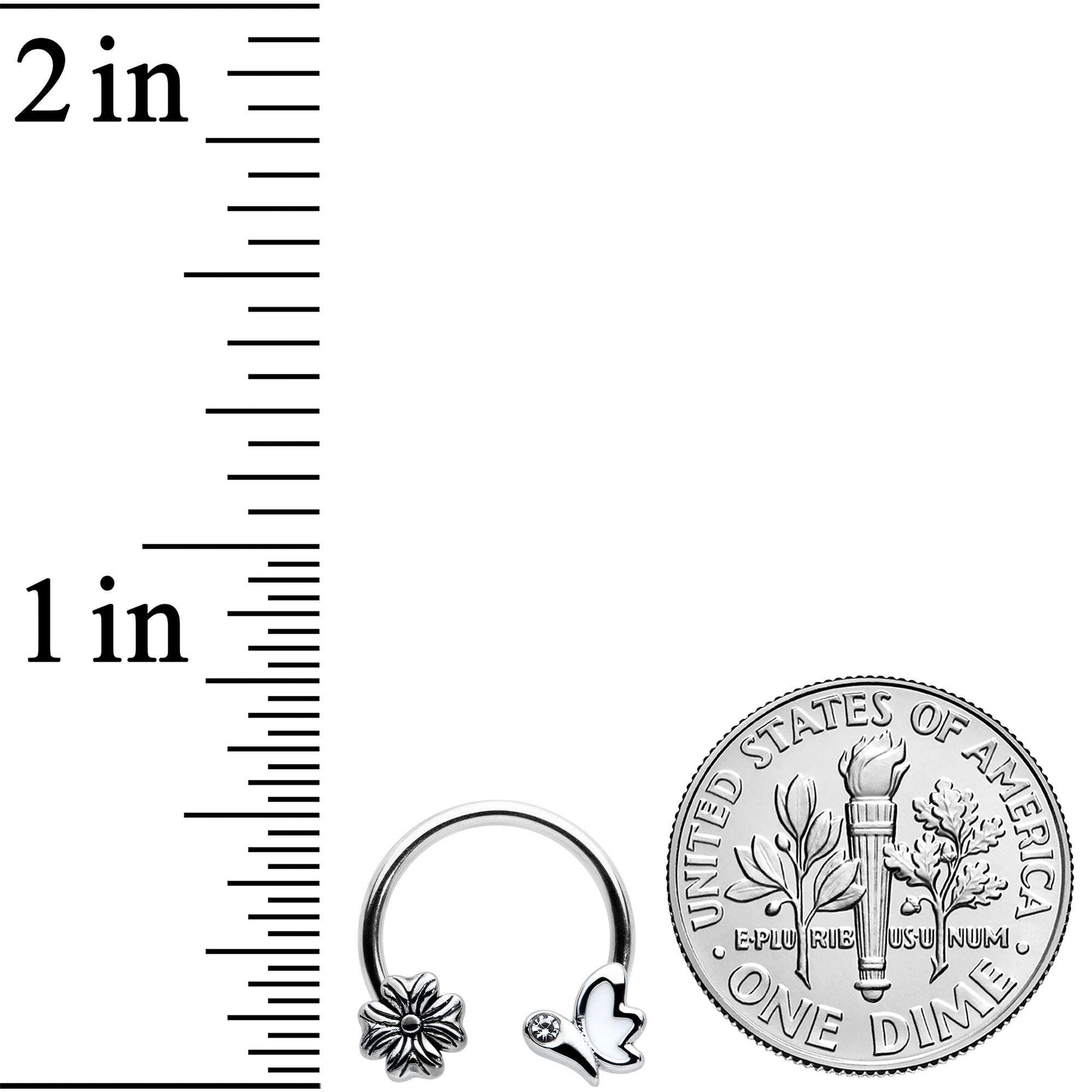 16G 3/8 Clear Gem White Butterfly Square Flower Horseshoe