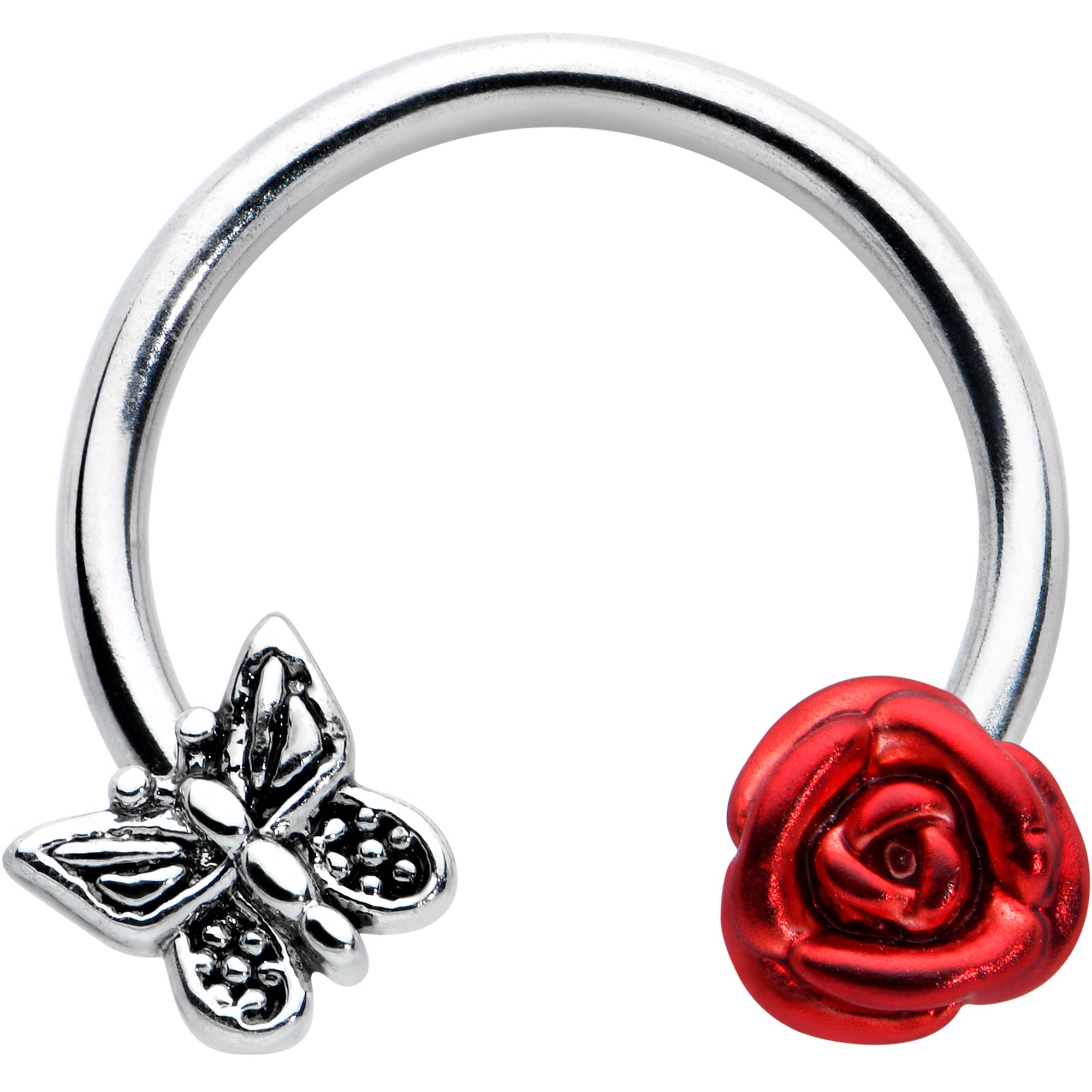 16G 3/8 Butterfly Red Rose Flower Horseshoe Circular Barbell