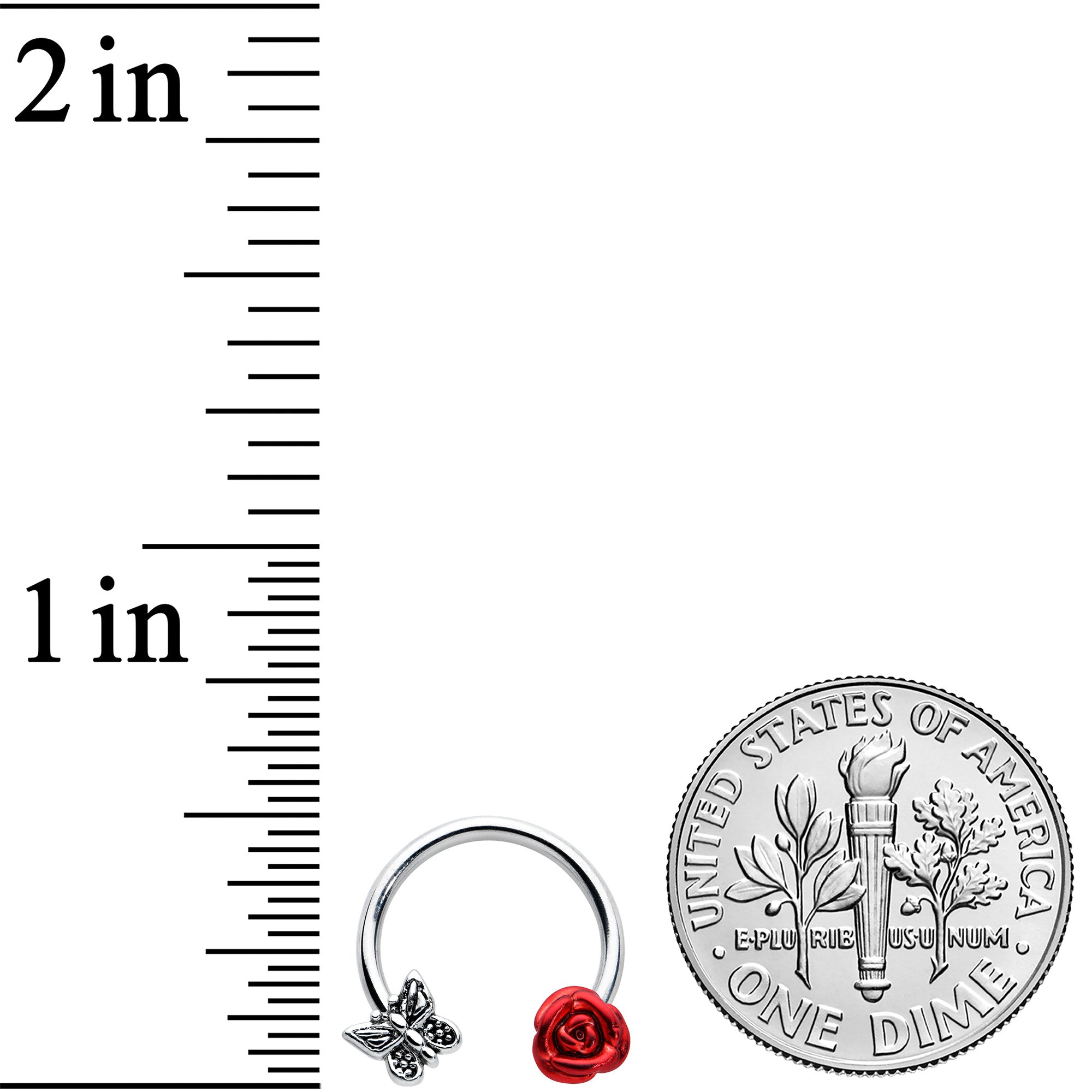 16G 3/8 Butterfly Red Rose Flower Horseshoe Circular Barbell