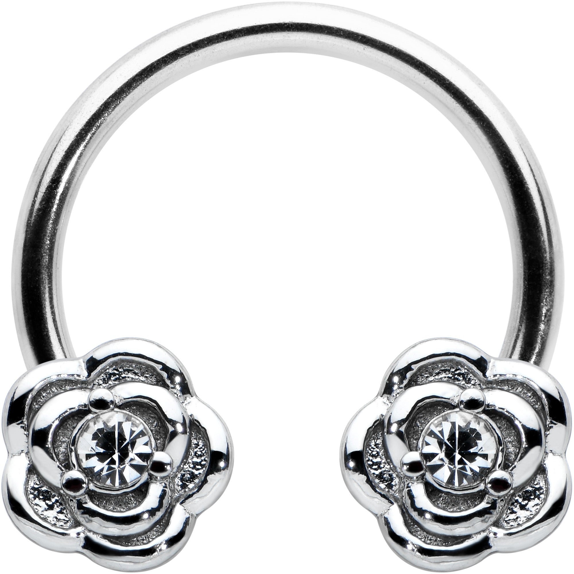 16G 3/8 Textured Blooming Flowers Horseshoe Circular Barbell