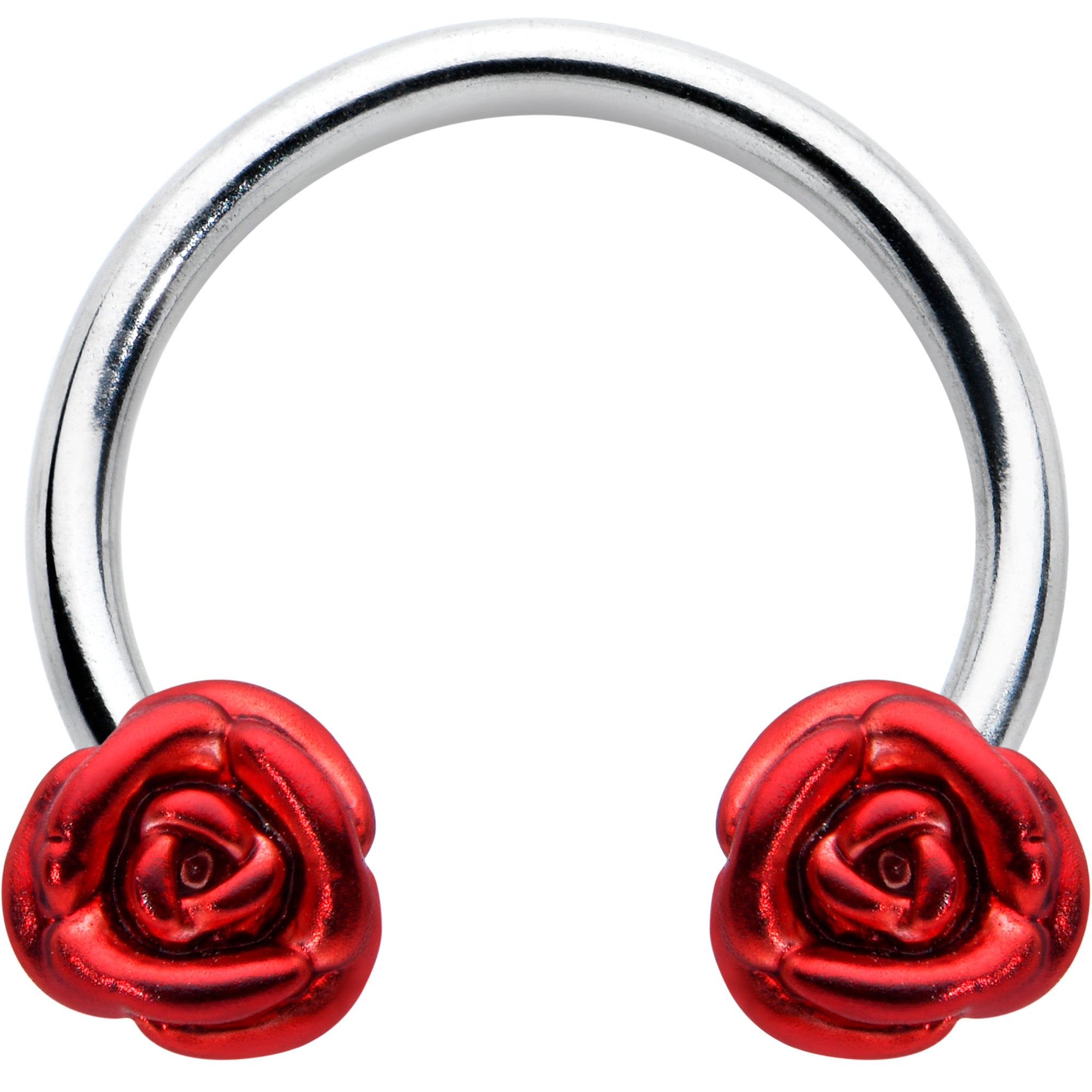 16G 3/8 Blooming Red Rose Flower Horseshoe Circular Barbell