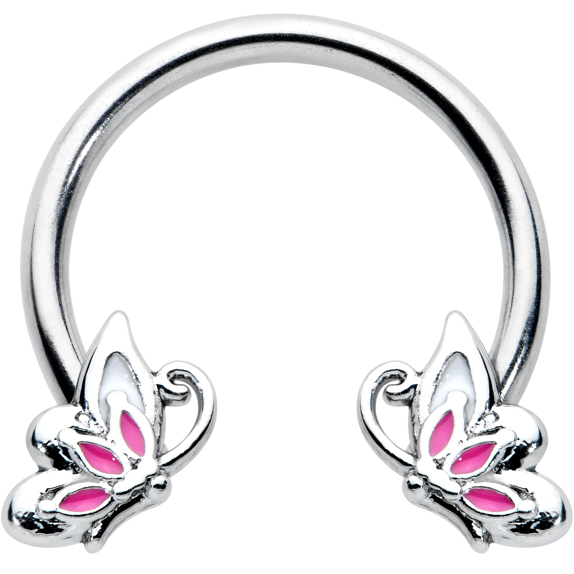 16G 3/8 Pink Wings Butterfly Horseshoe Circular Barbell