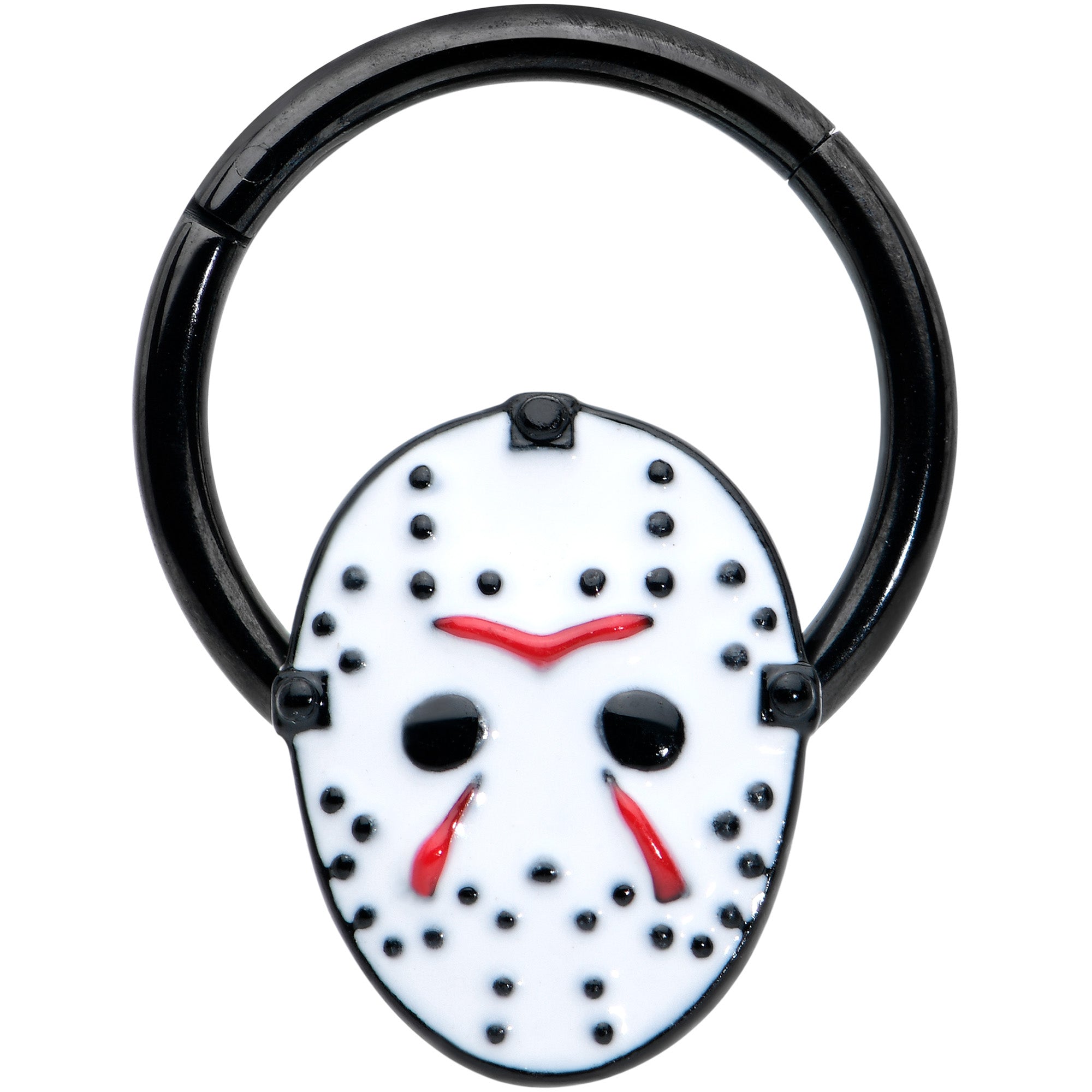 16G 3/8 Black Licensed Friday the 13th Mask Hinged Segment Ring