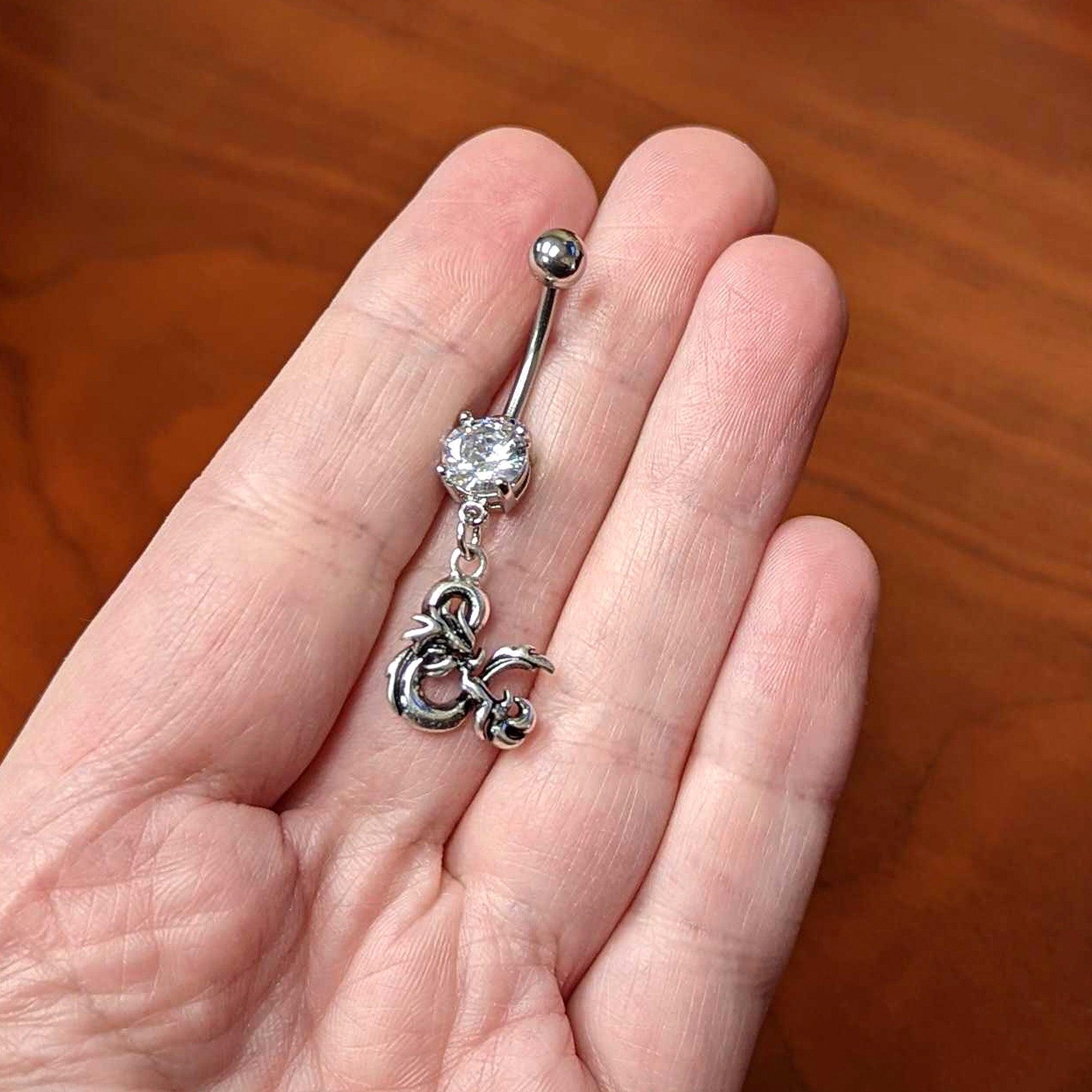 Officially Licensed Dungeons & Dragons Clear CZ Gem Dangle Belly Ring