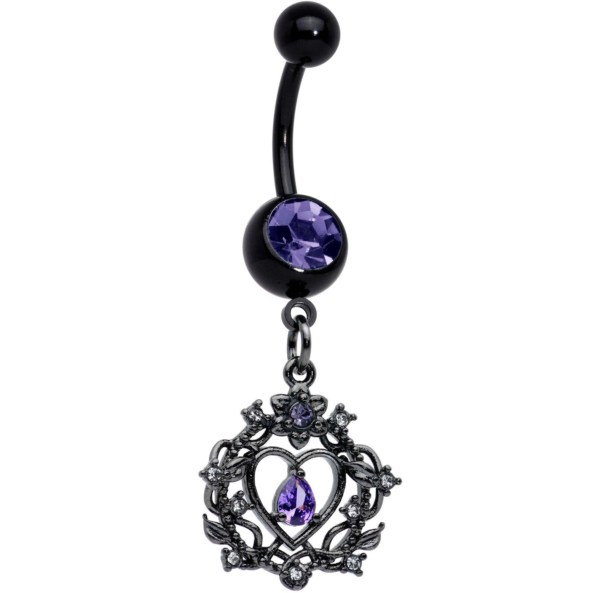 Purple Gem Black Regal Crown Dangle Belly Ring