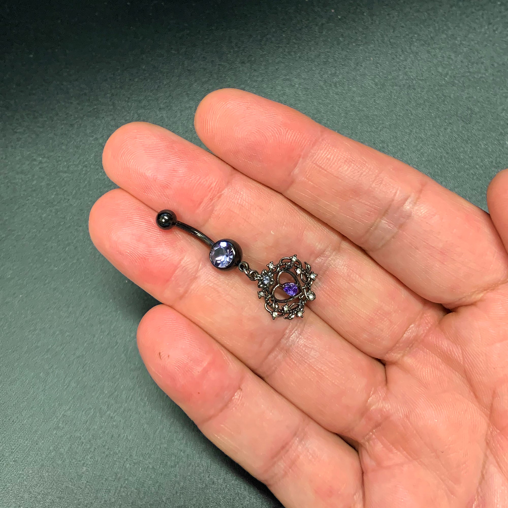 Purple Gem Black Regal Crown Dangle Belly Ring