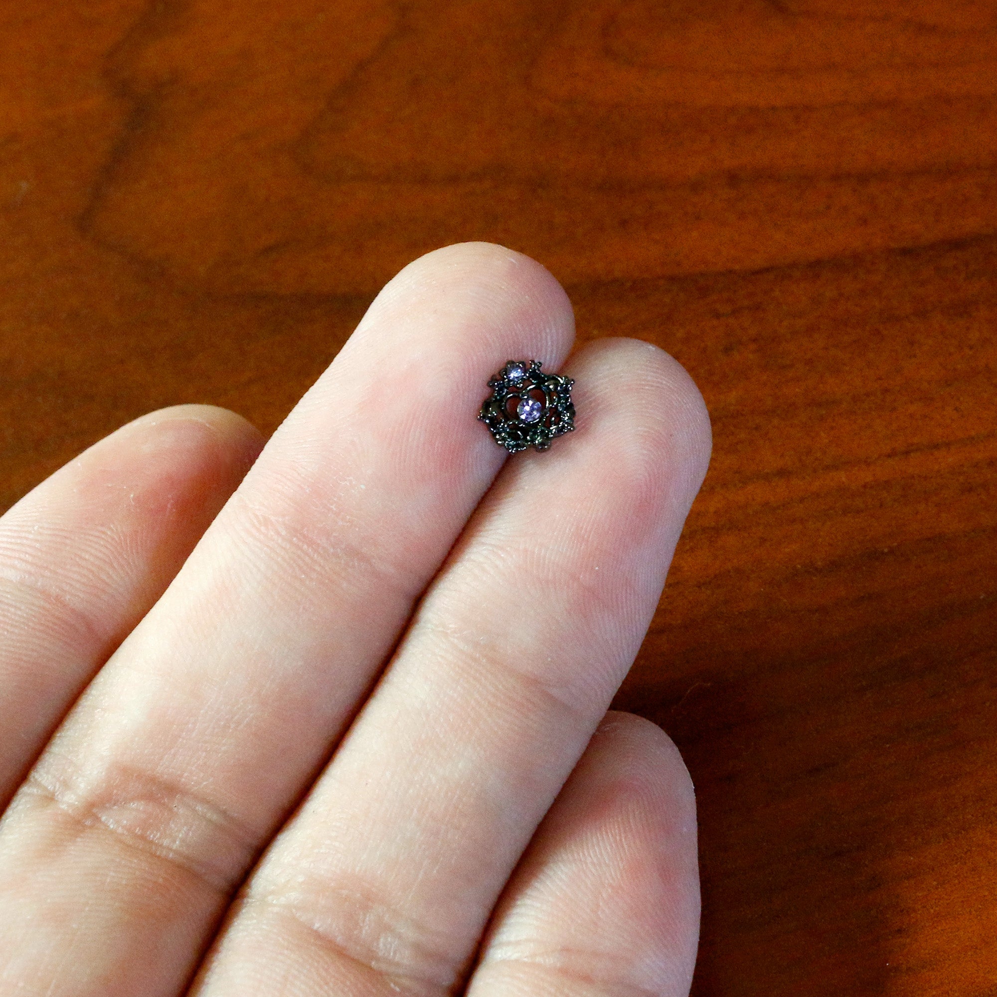 16G 5/16 Purple Gem Regal Black Crown Heart Labret Monroe Tragus