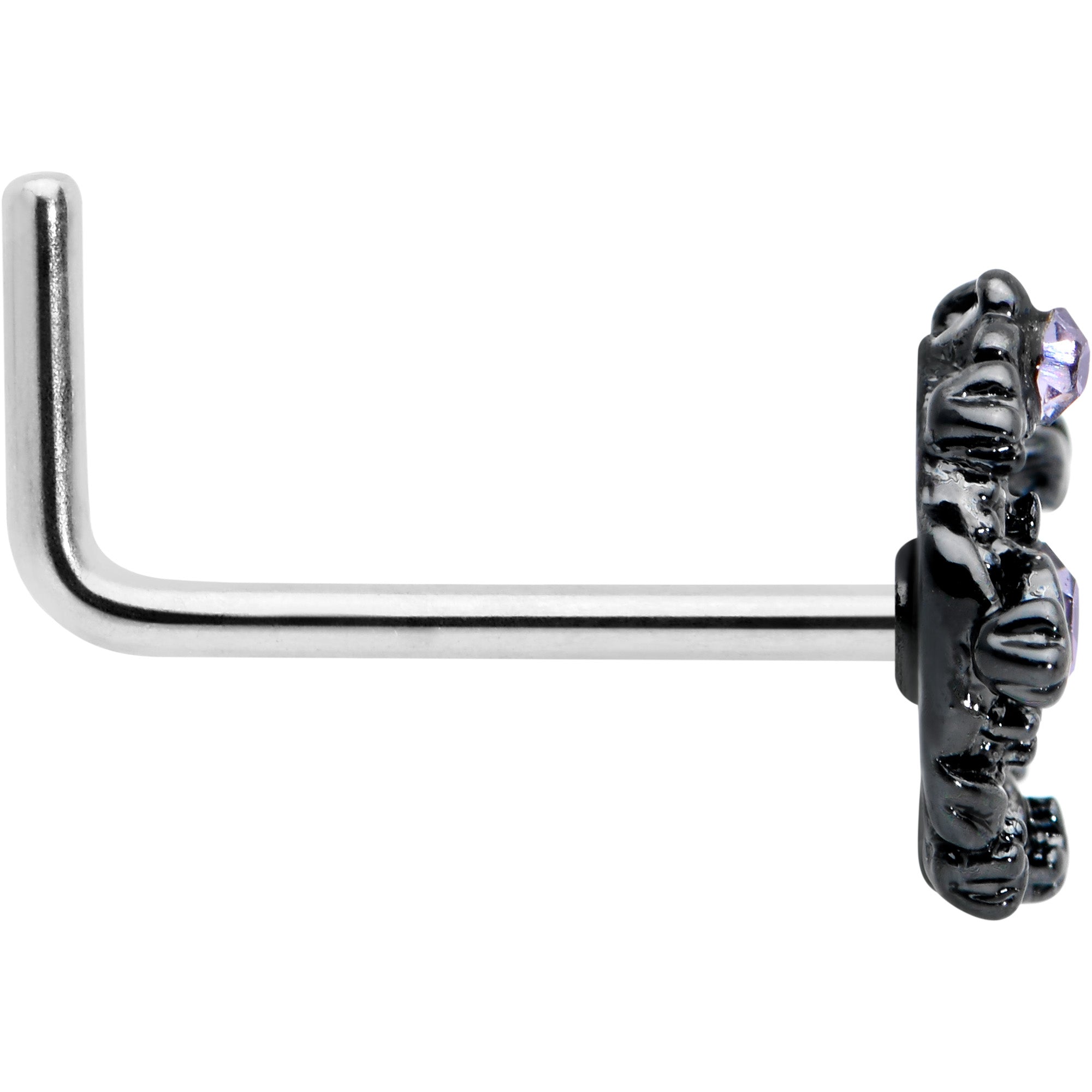 20G 7.5mm Purple Gem Regal Black Crown Heart L Shape Nose Ring