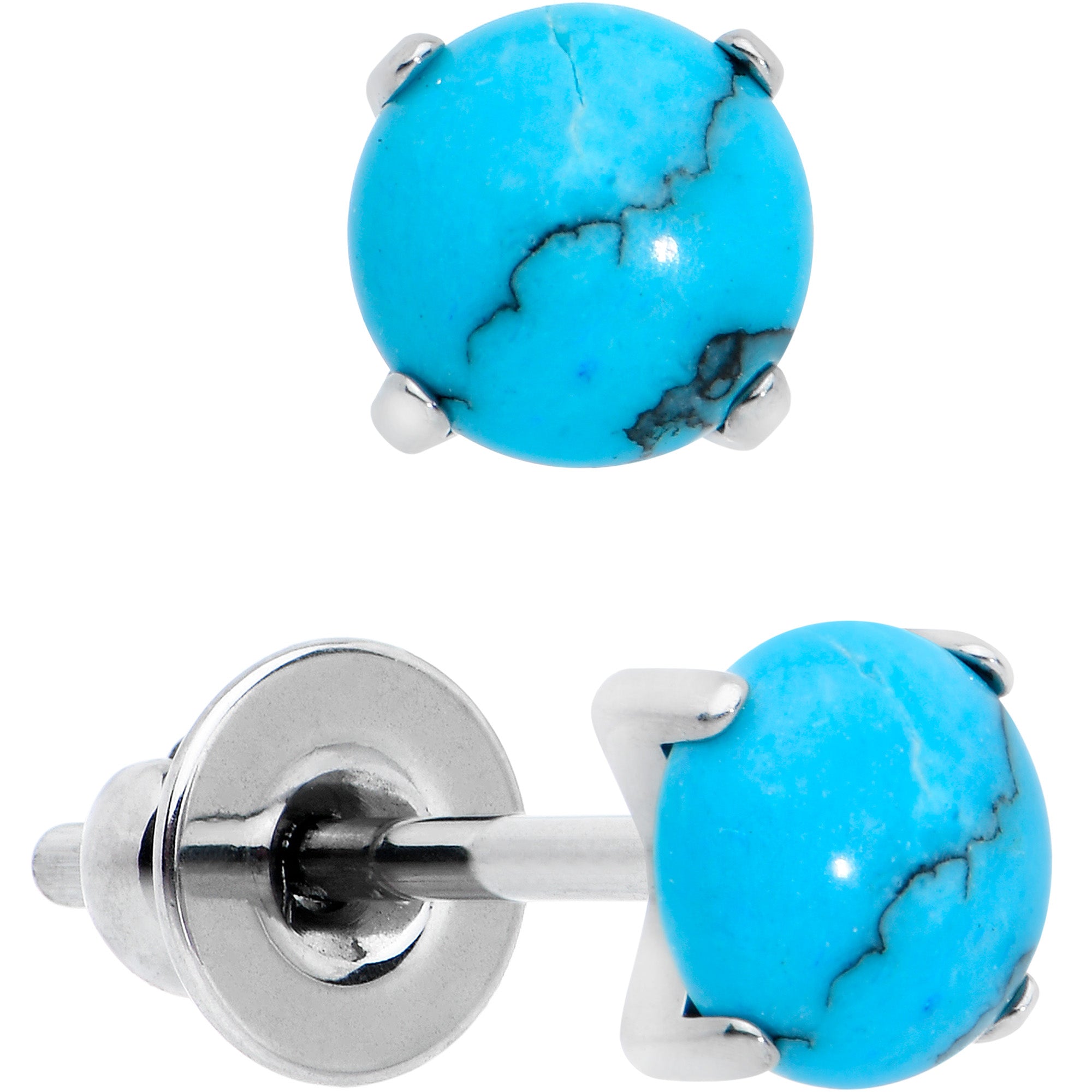 3.5mm Blue Turquoise Stone Implant Grade Titanium Stud Earrings
