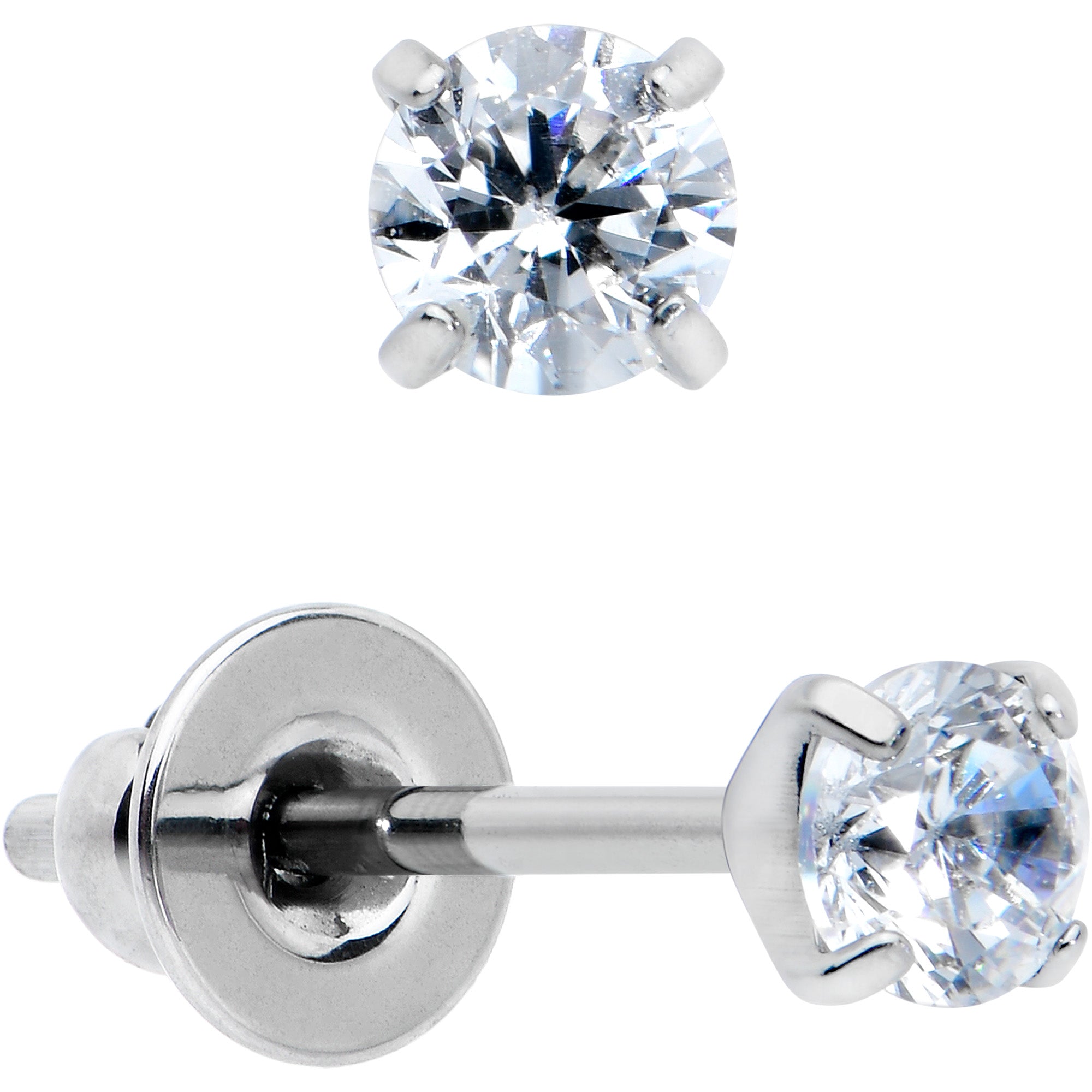 3mm Clear CZ Gem Implant Grade Titanium Stud Earrings