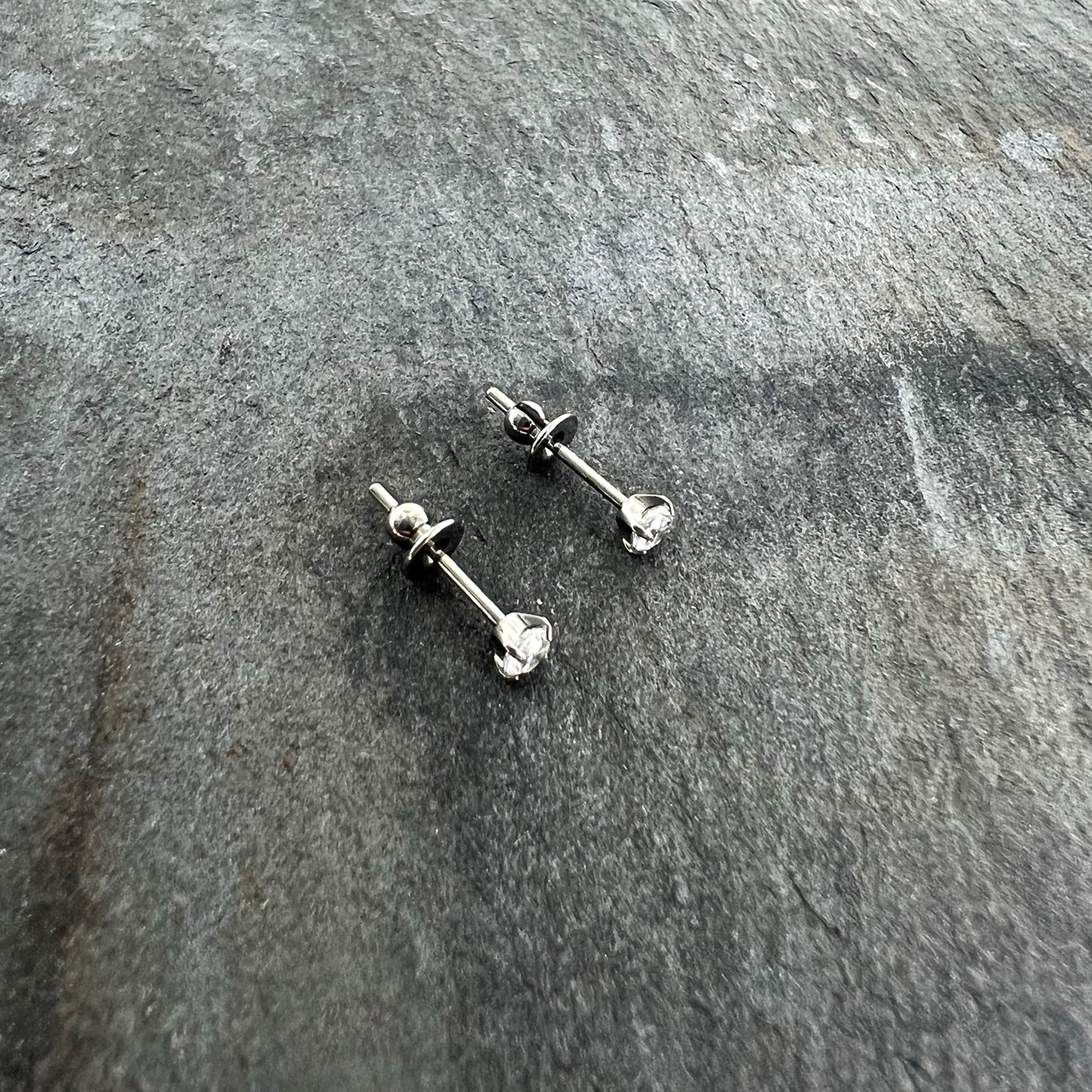 3mm Clear CZ Gem Implant Grade Titanium Stud Earrings