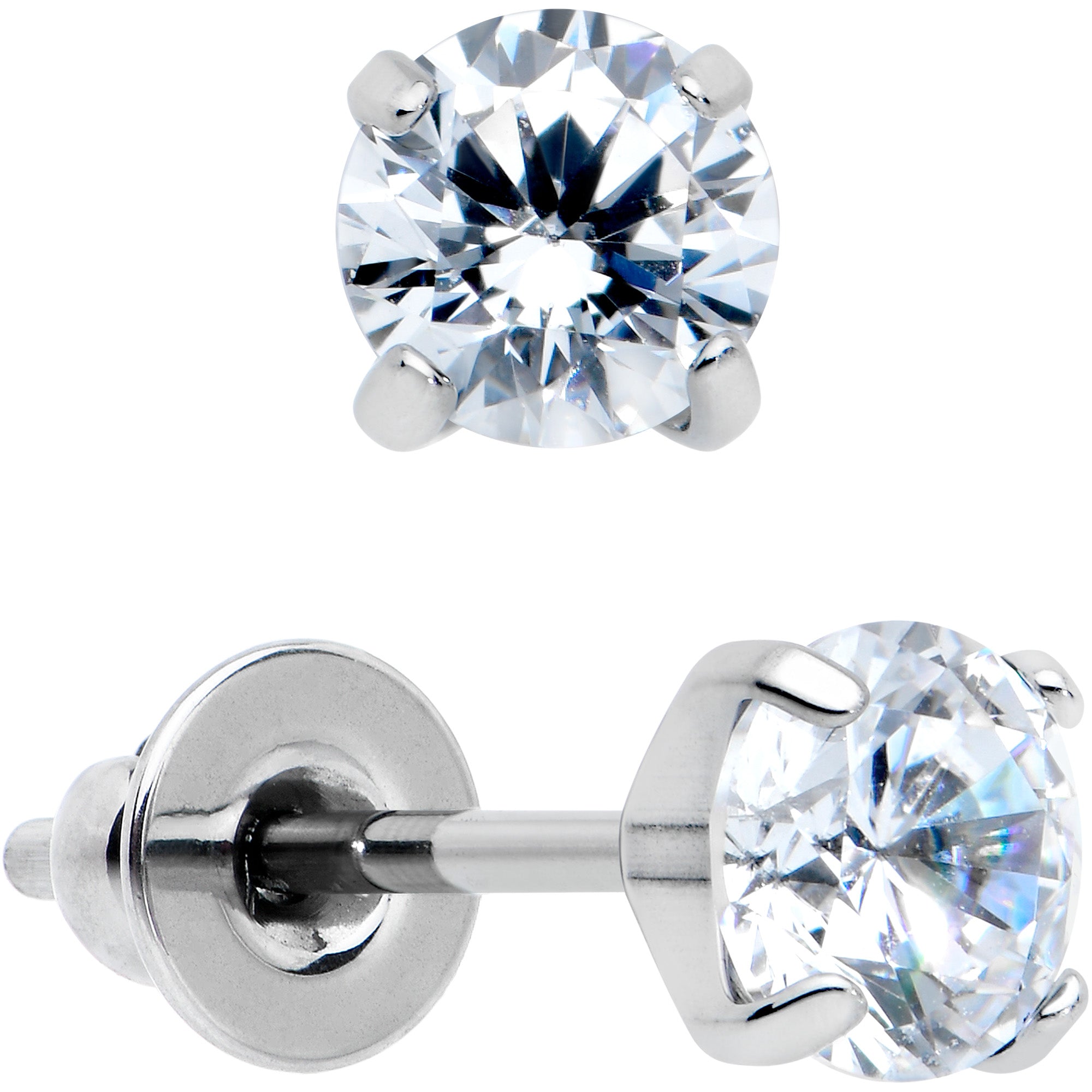 4mm Clear CZ Gem Implant Grade Titanium Stud Earrings