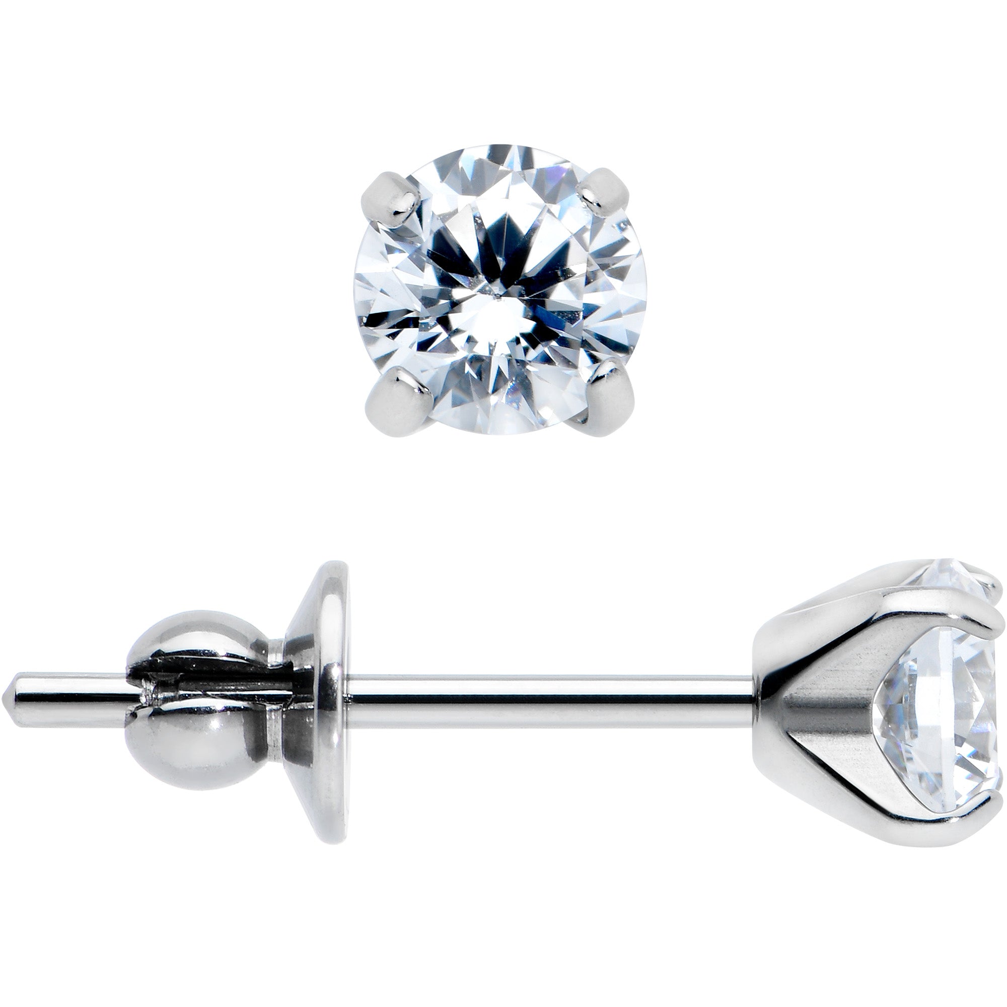 4mm Clear CZ Gem Implant Grade Titanium Stud Earrings