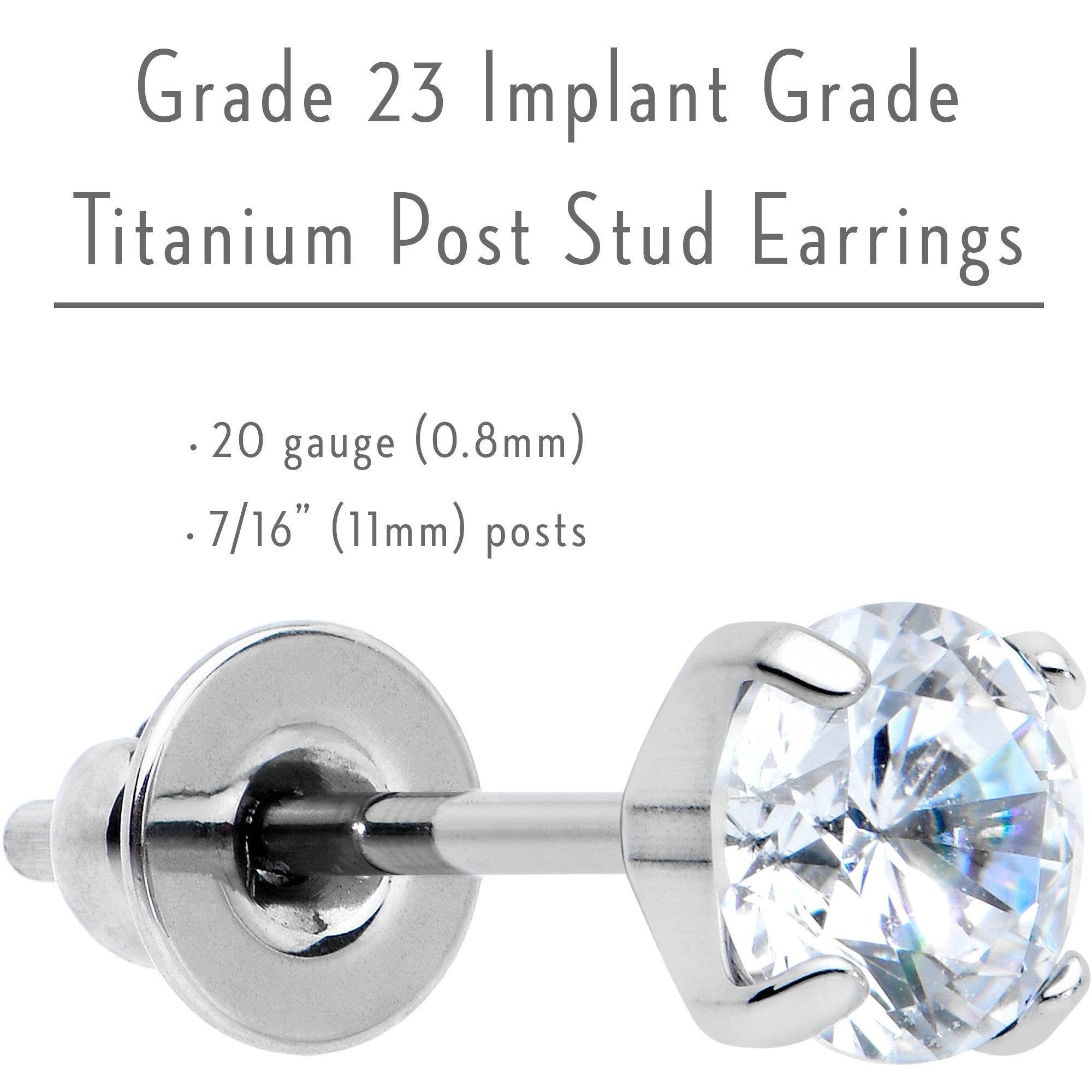 4mm Clear CZ Gem Implant Grade Titanium Stud Earrings