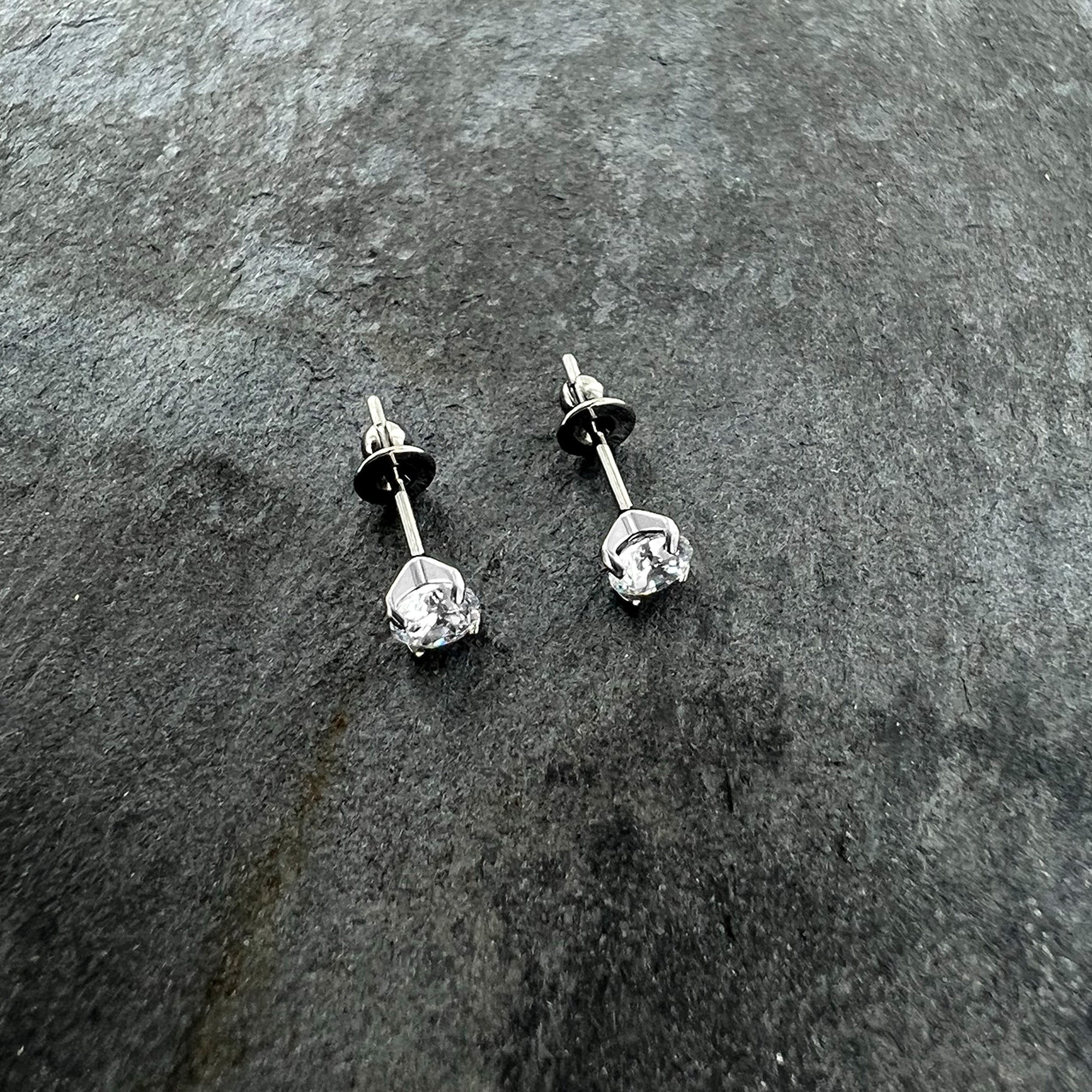 4mm Clear CZ Gem Implant Grade Titanium Stud Earrings