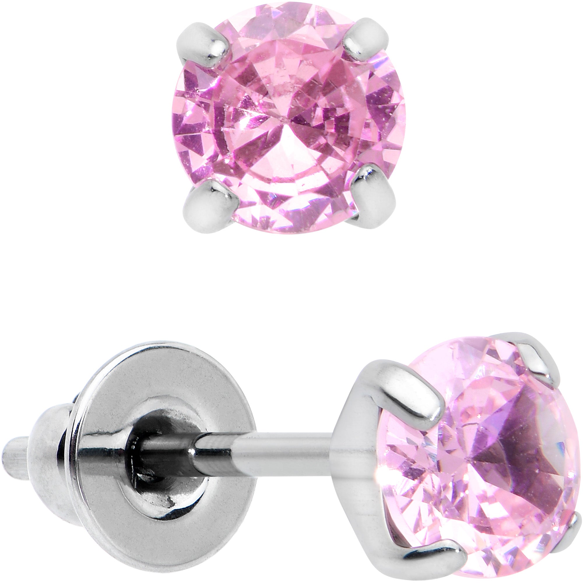 4mm Pink CZ Gem Implant Grade Titanium Stud Earrings