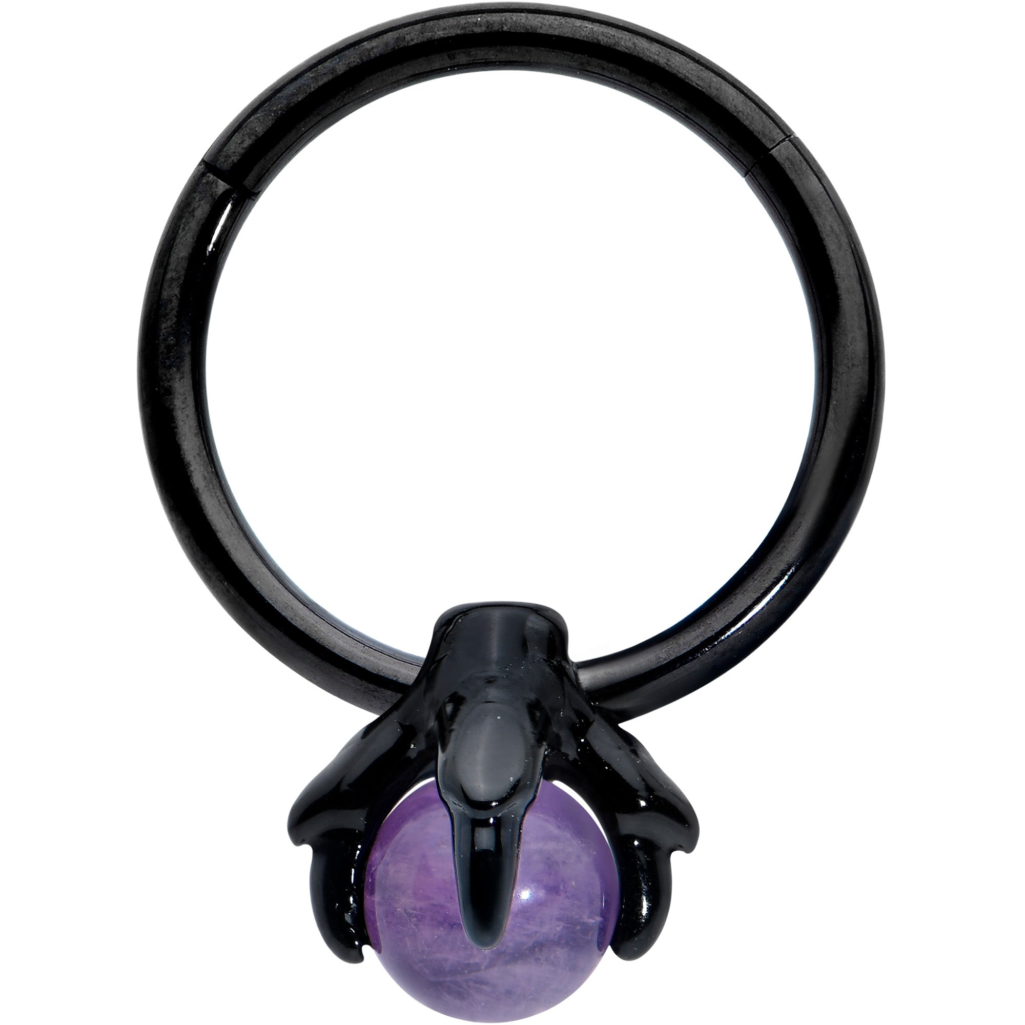 16G 3/8 Purple Amethyst Black Claw Hand Hinged Segment Ring