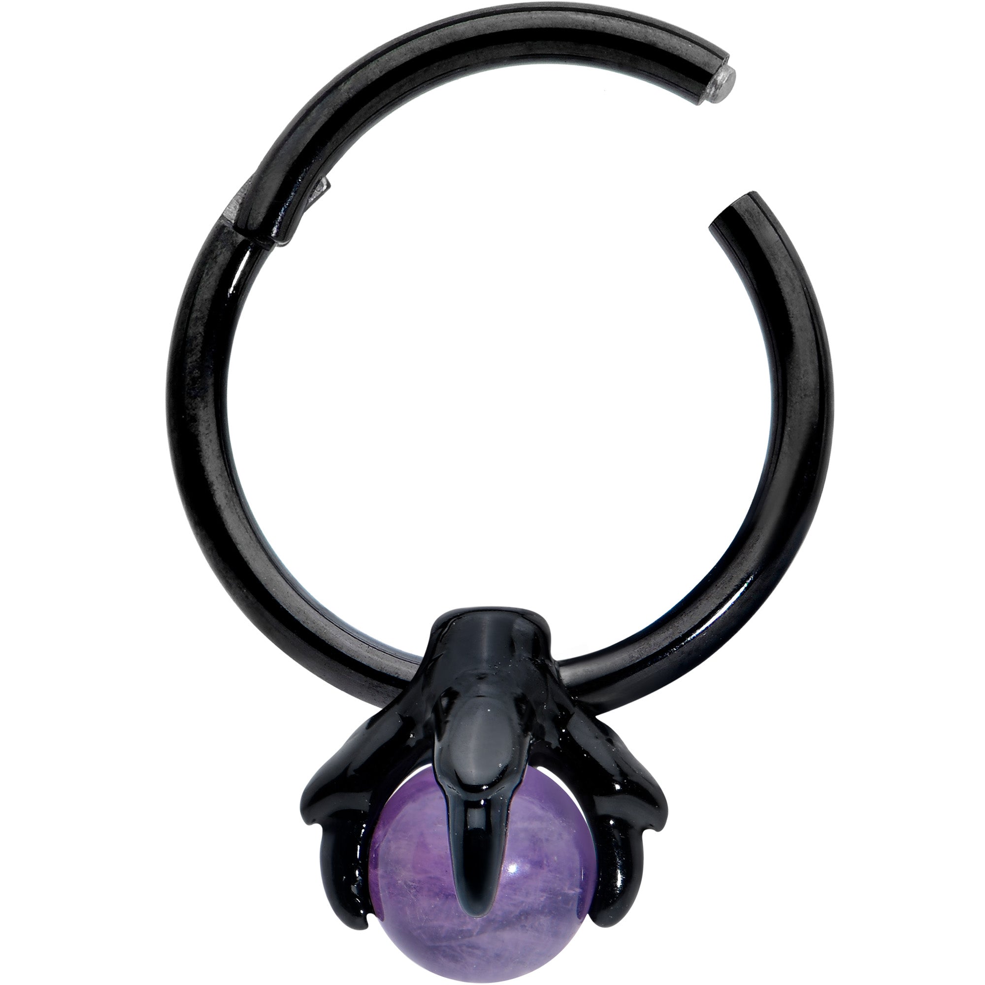 16G 3/8 Purple Amethyst Black Claw Hand Hinged Segment Ring