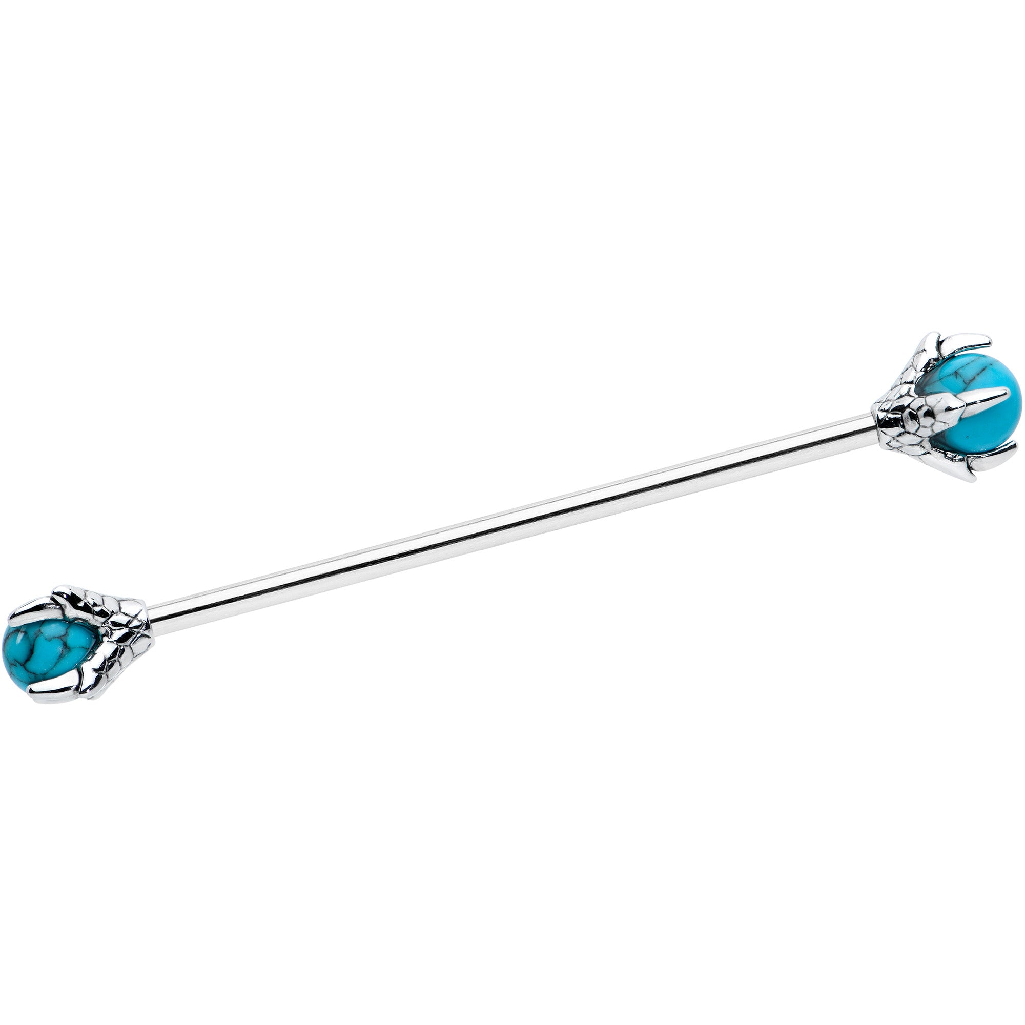 14G Blue Turquoise Stone Claw Hands Industrial Barbell 38mm