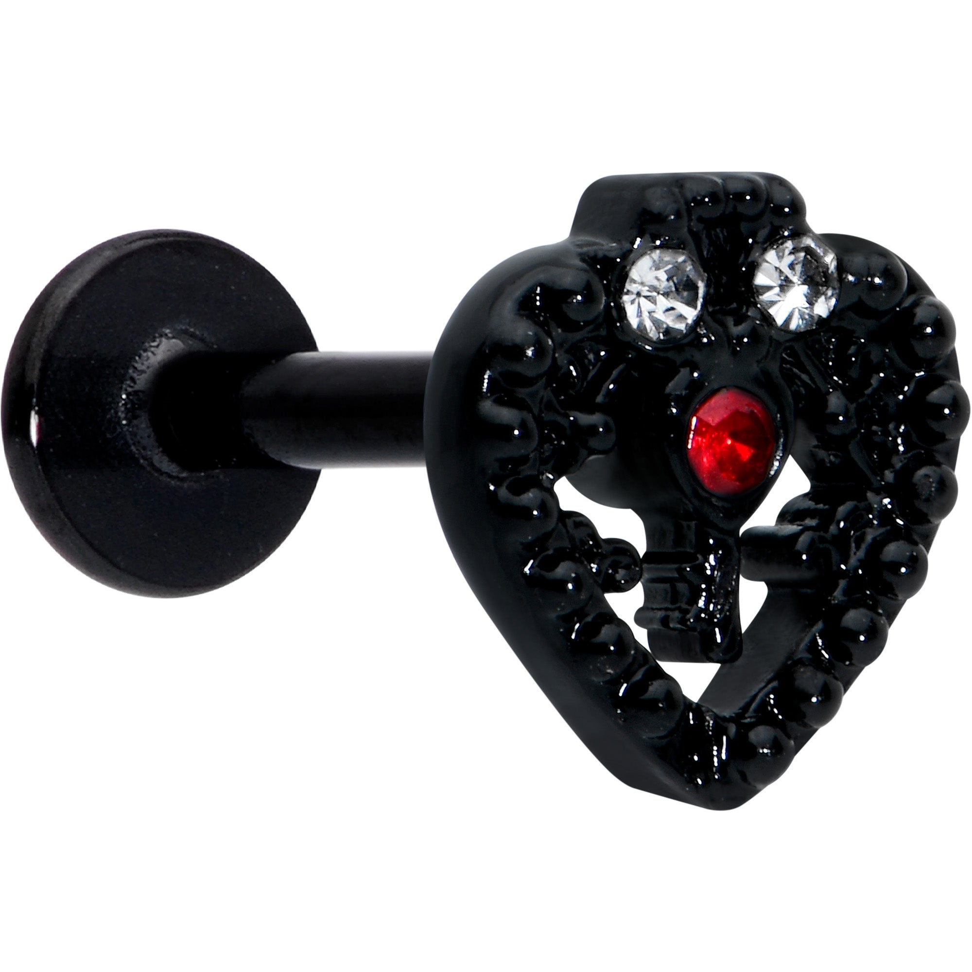 16G 5/16 Red Clear Gem Black Heart Key Labret Monroe Tragus