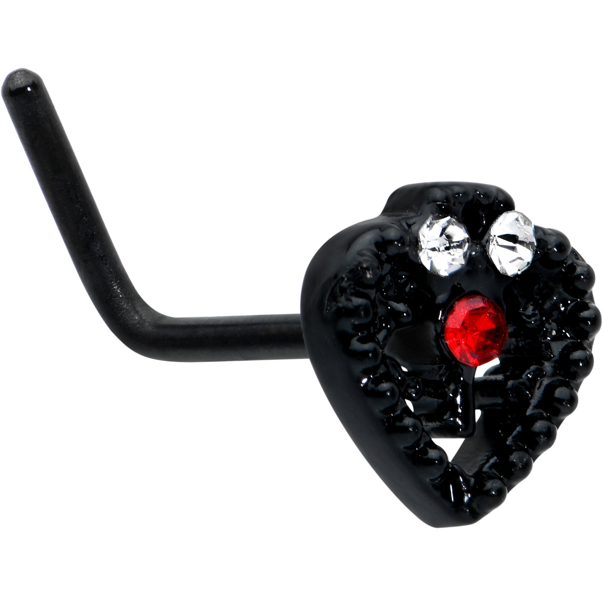 20G 7.5mm Red Clear Gem Black Key Heart L Shape Nose Ring