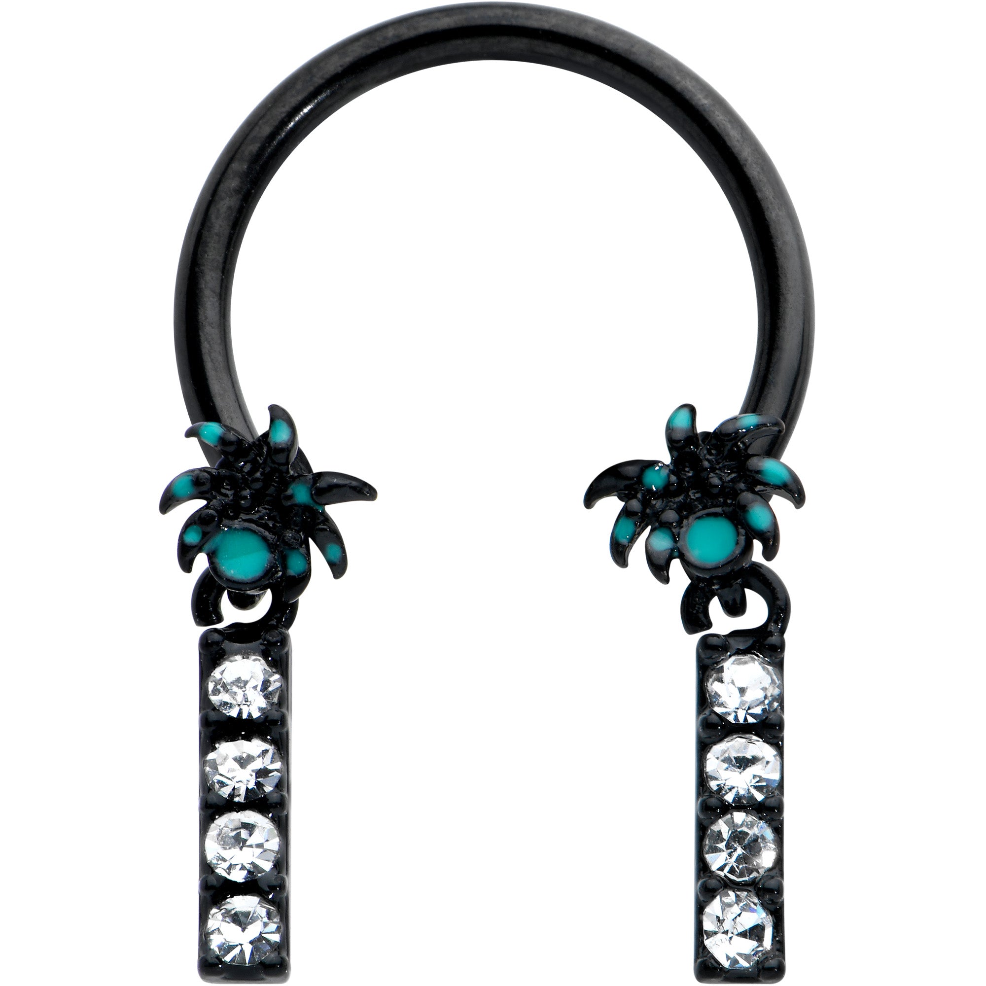 16G 3/8 Clear Gem Black Night Palm Tree Dangle Horseshoe