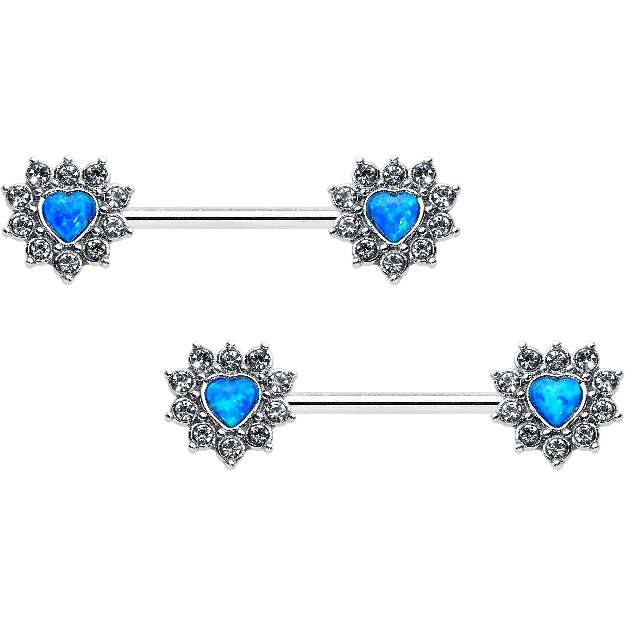 14G 9/16 Blue Synthetic Opal Sun Heart Nipple Ring Set