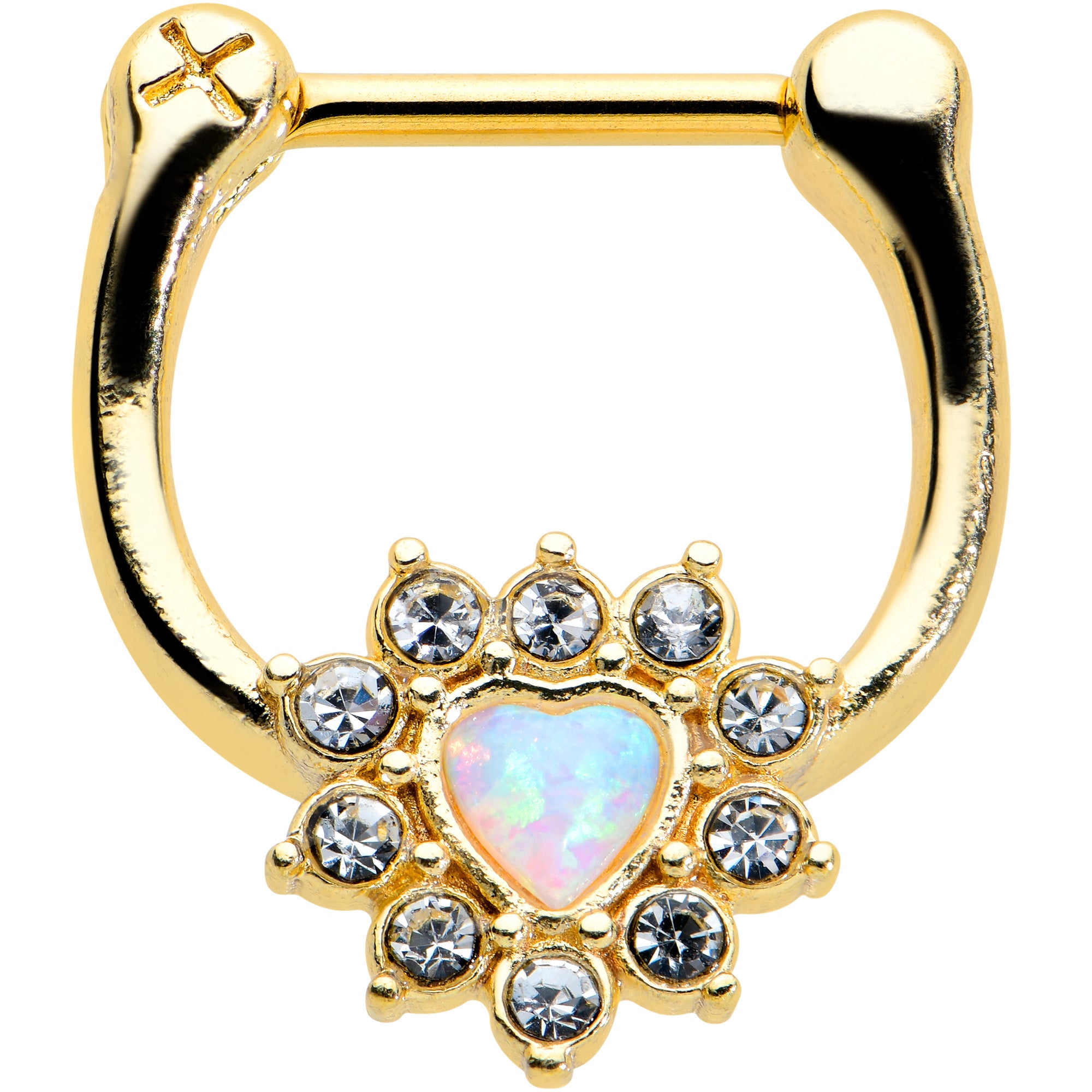 16G 5/16 White Faux Opal Gold Tone Sun Heart Cartilage Clicker