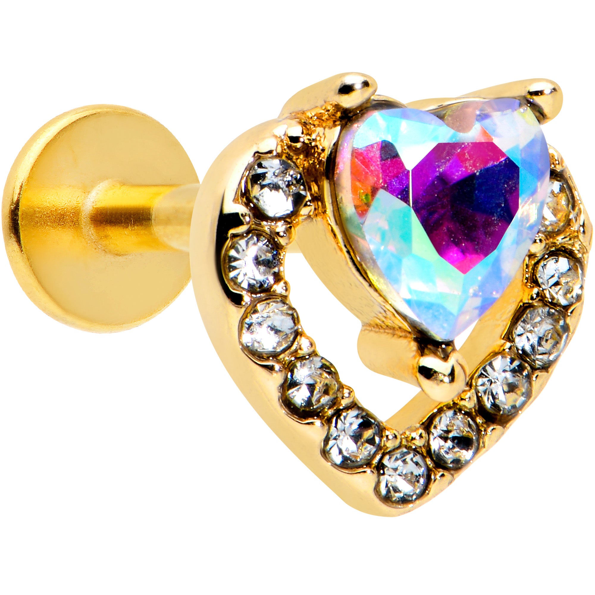 16G 5/16 Aurora Clear Gem Rococo Heart Labret Monroe Tragus