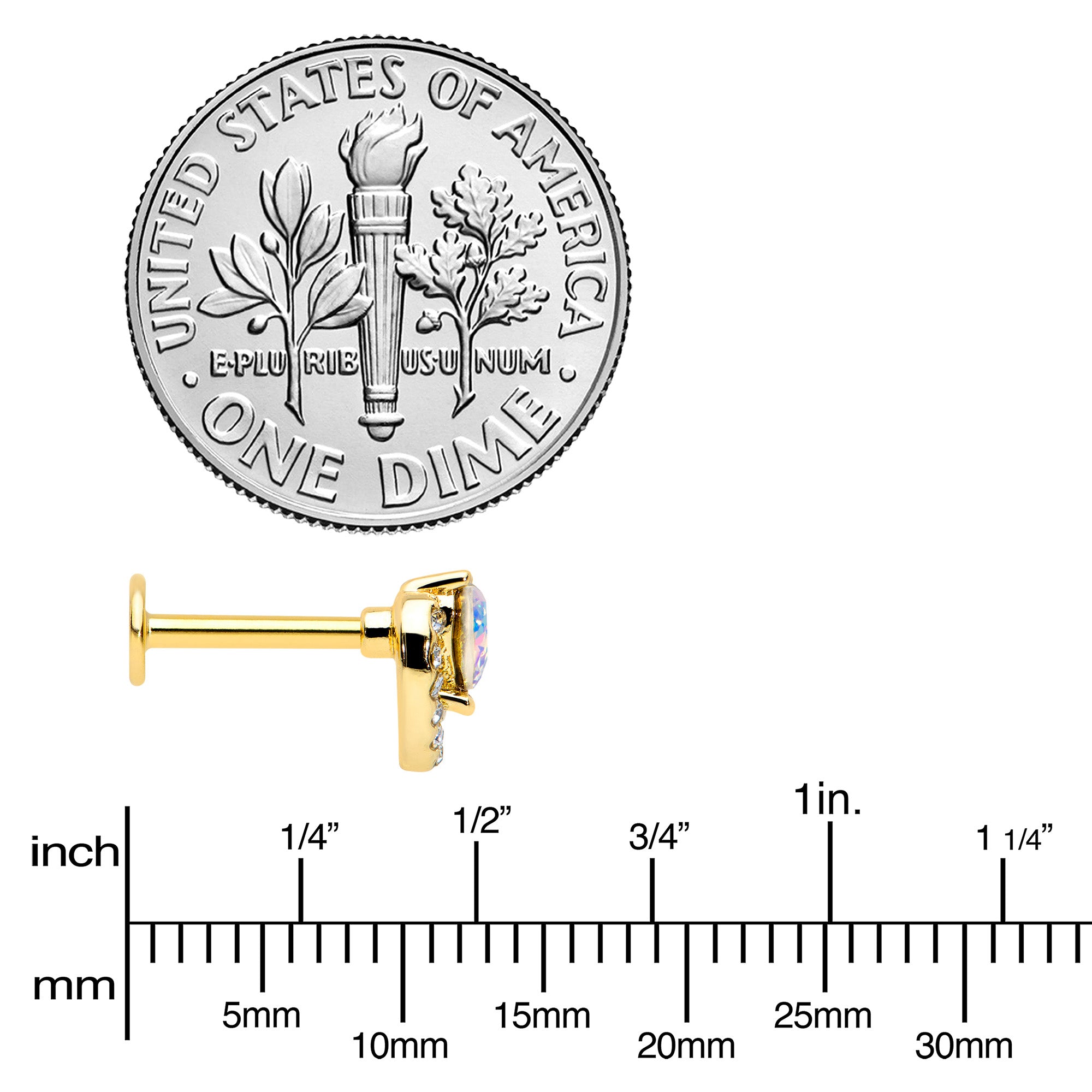 16G 5/16 Aurora Clear Gem Rococo Heart Labret Monroe Tragus