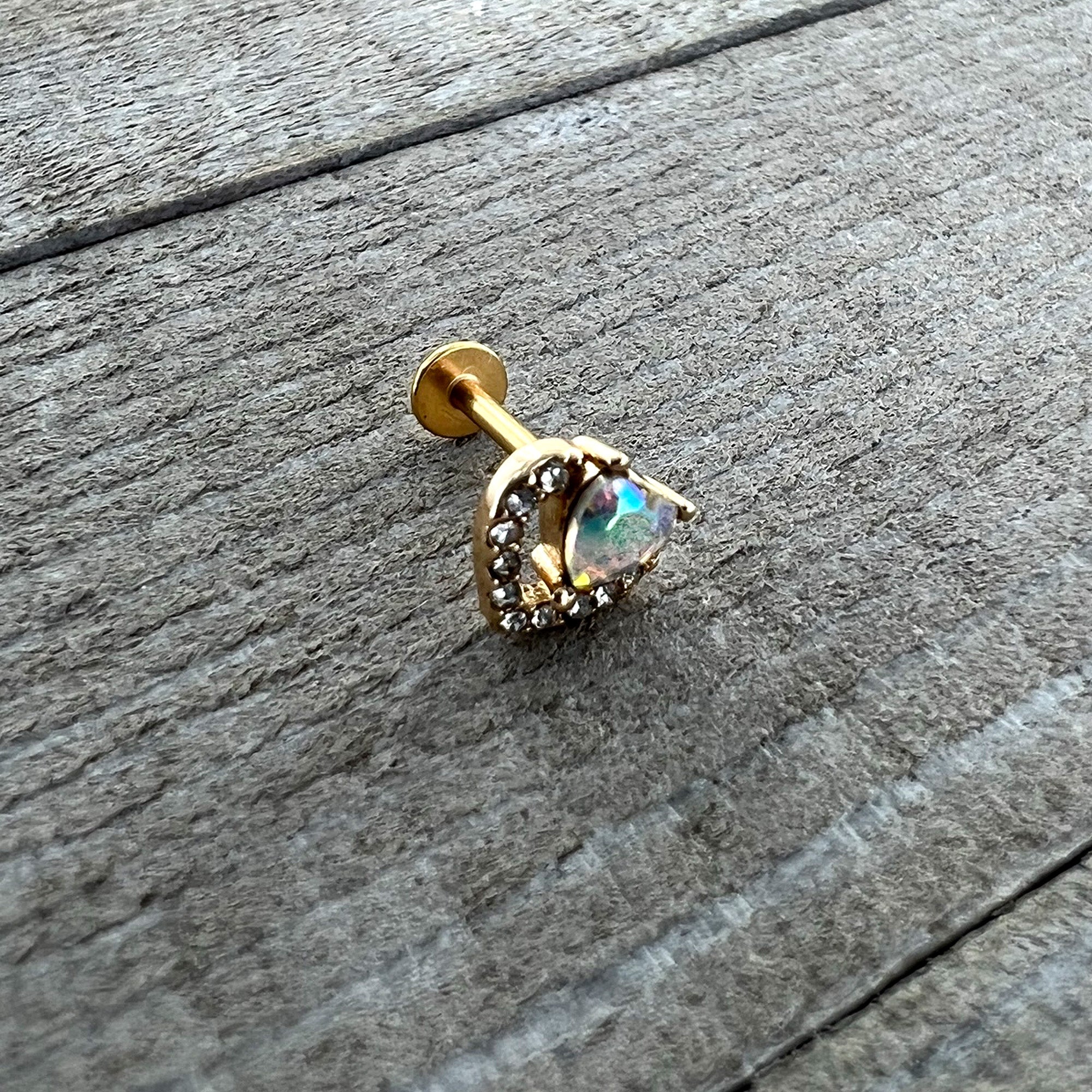 16G 5/16 Aurora Clear Gem Rococo Heart Labret Monroe Tragus