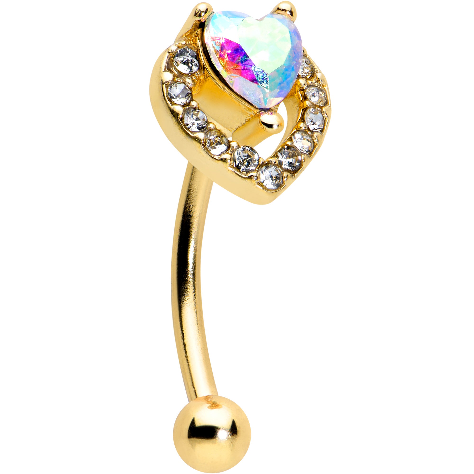 16G 5/16 Aurora Gem Gold Tone Rococo Heart Curved Eyebrow Ring