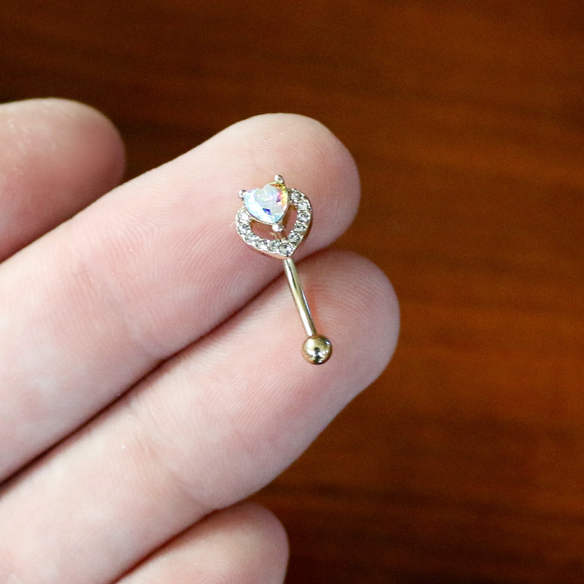 16G 5/16 Aurora Gem Gold Tone Rococo Heart Curved Eyebrow Ring