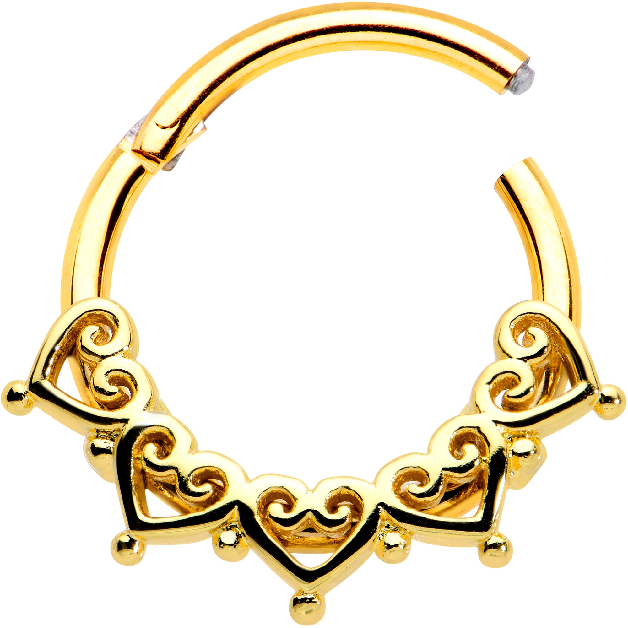 16G 3/8 Gold Tone Filigree Hearts Hinged Segment Ring