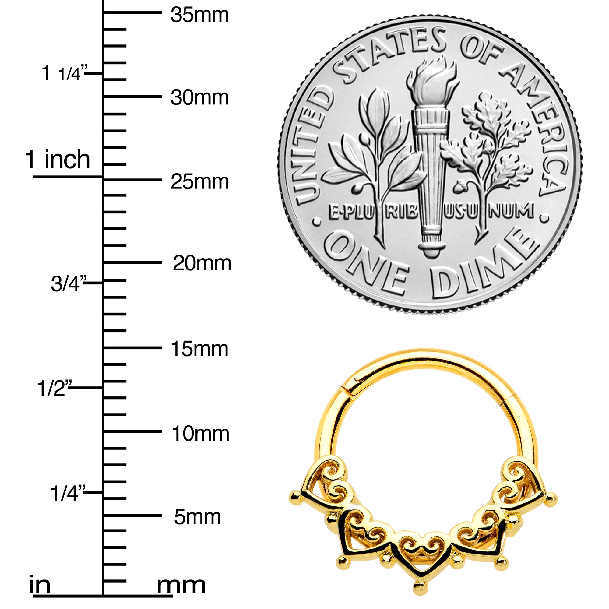 16G 3/8 Gold Tone Filigree Hearts Hinged Segment Ring